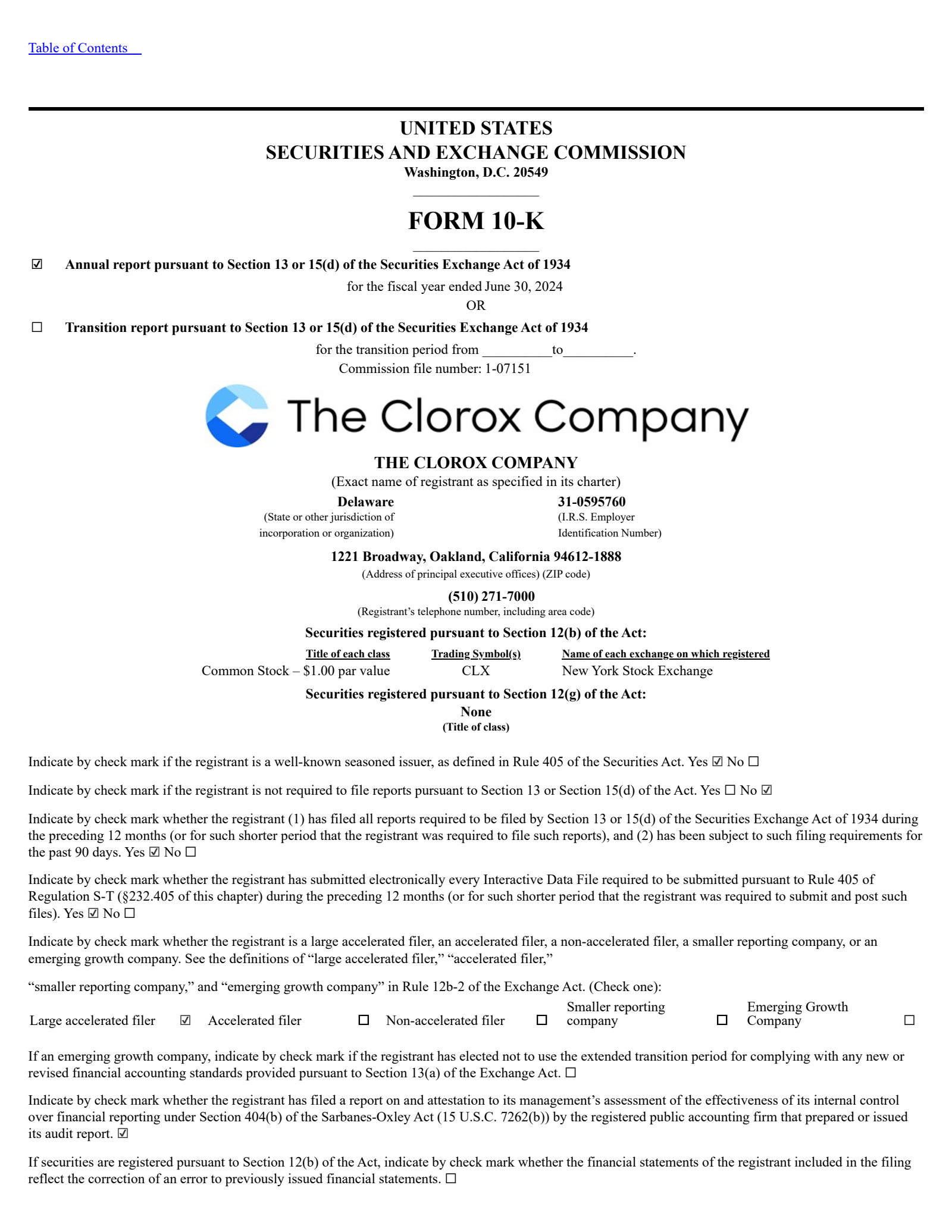 Clorox's Q4 2024 Annual report