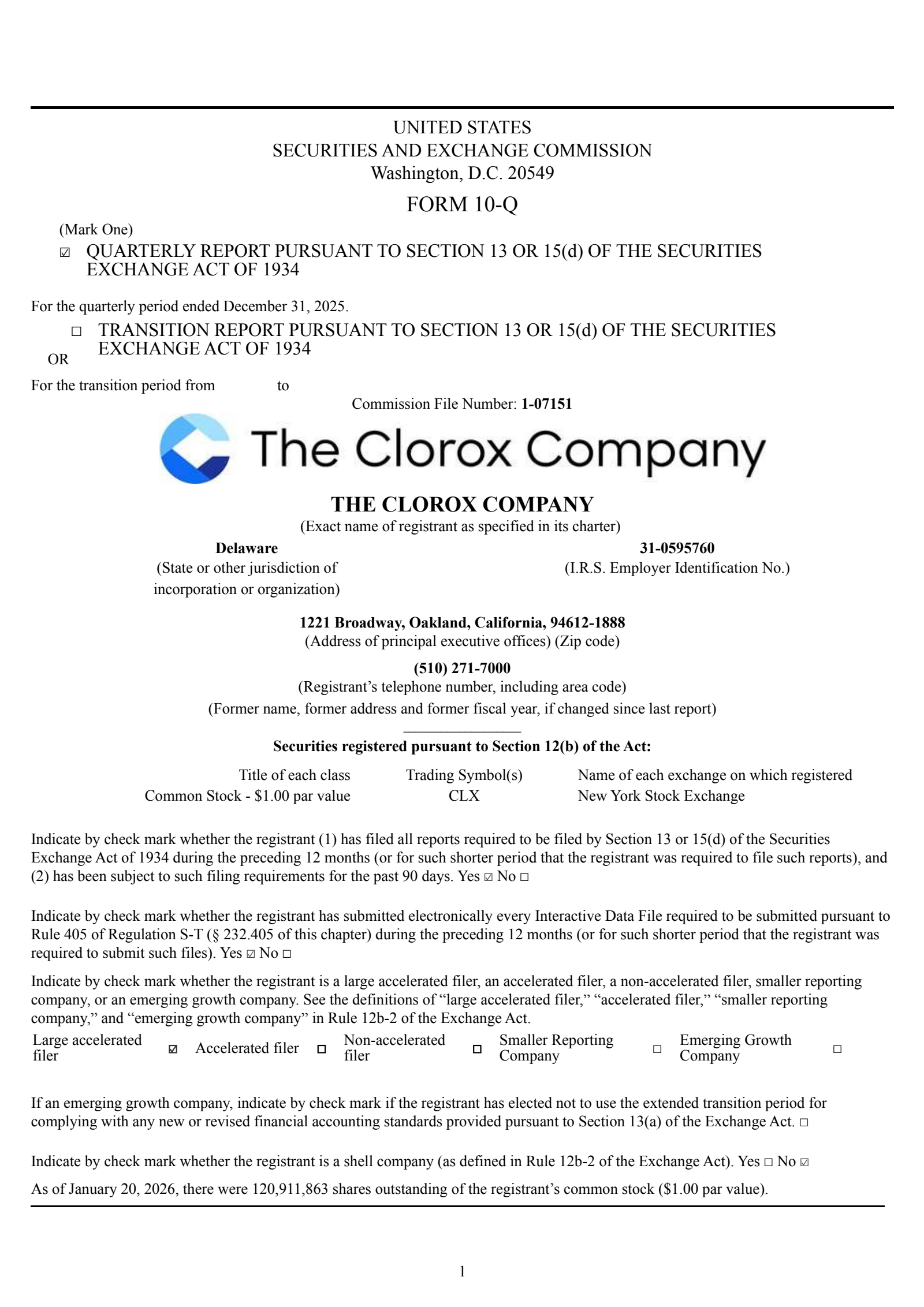 Clorox's Q2 2026 Quarterly report