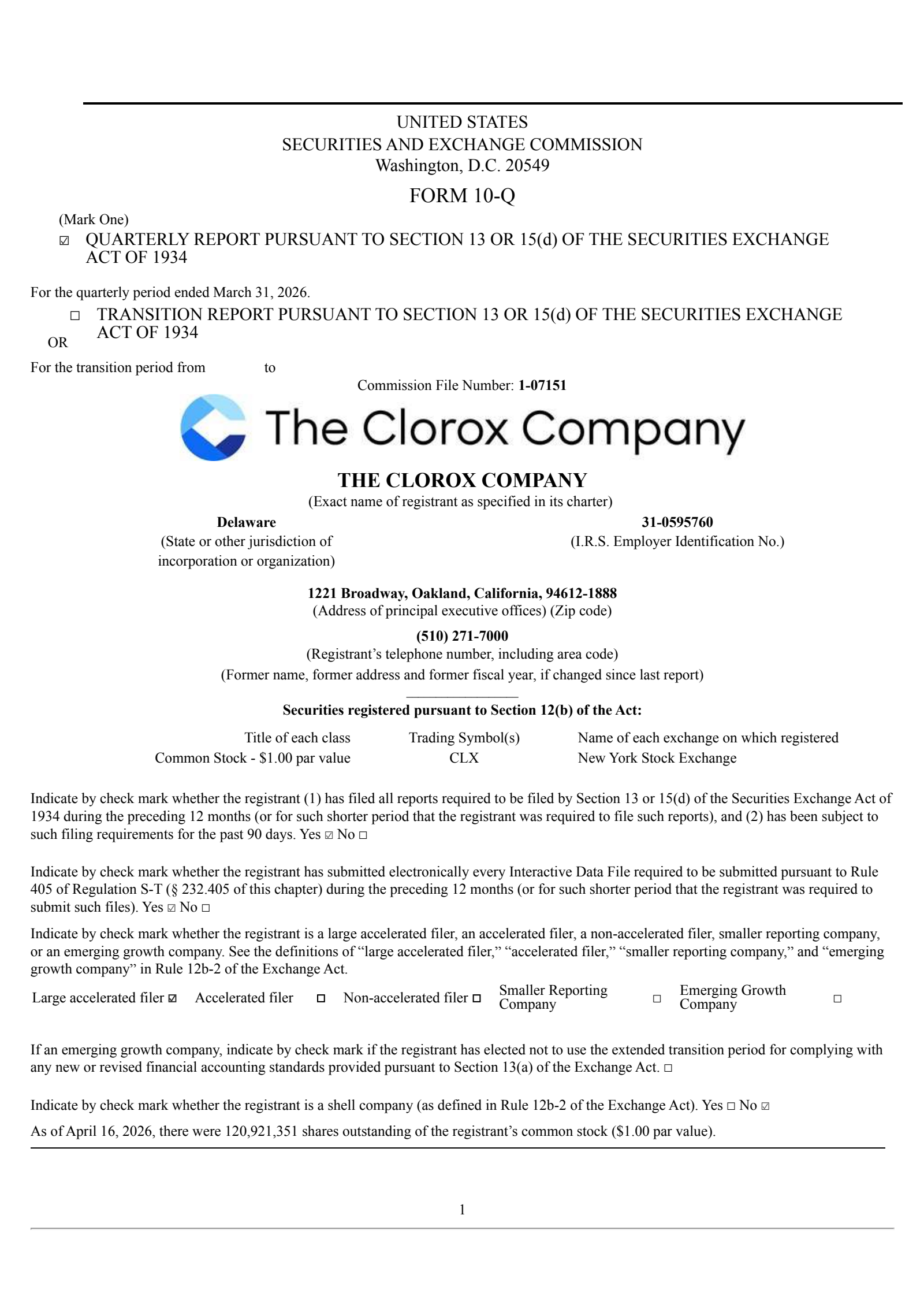 Clorox's Q3 2026 Quarterly report