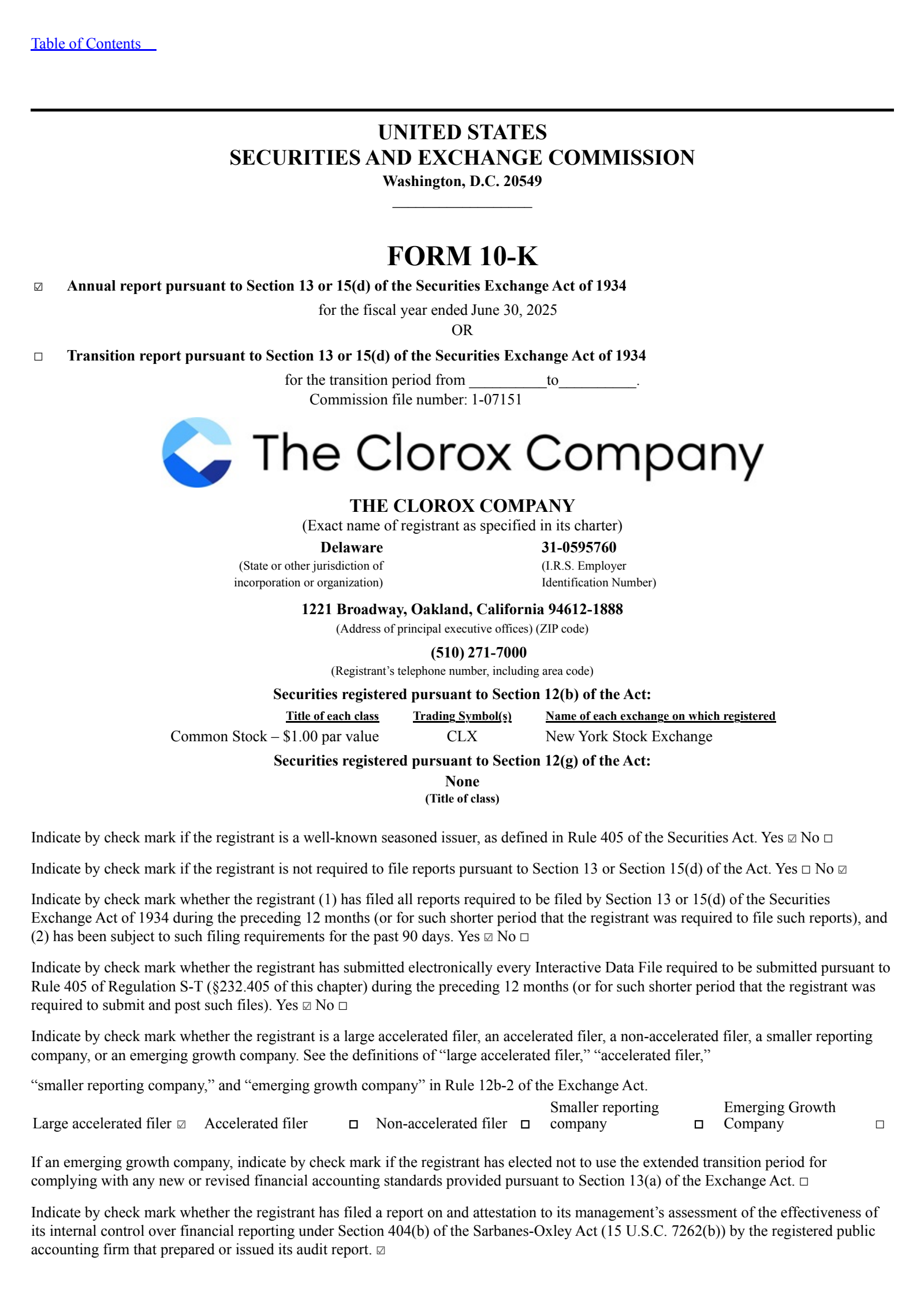 Clorox's Q4 2025 Annual report