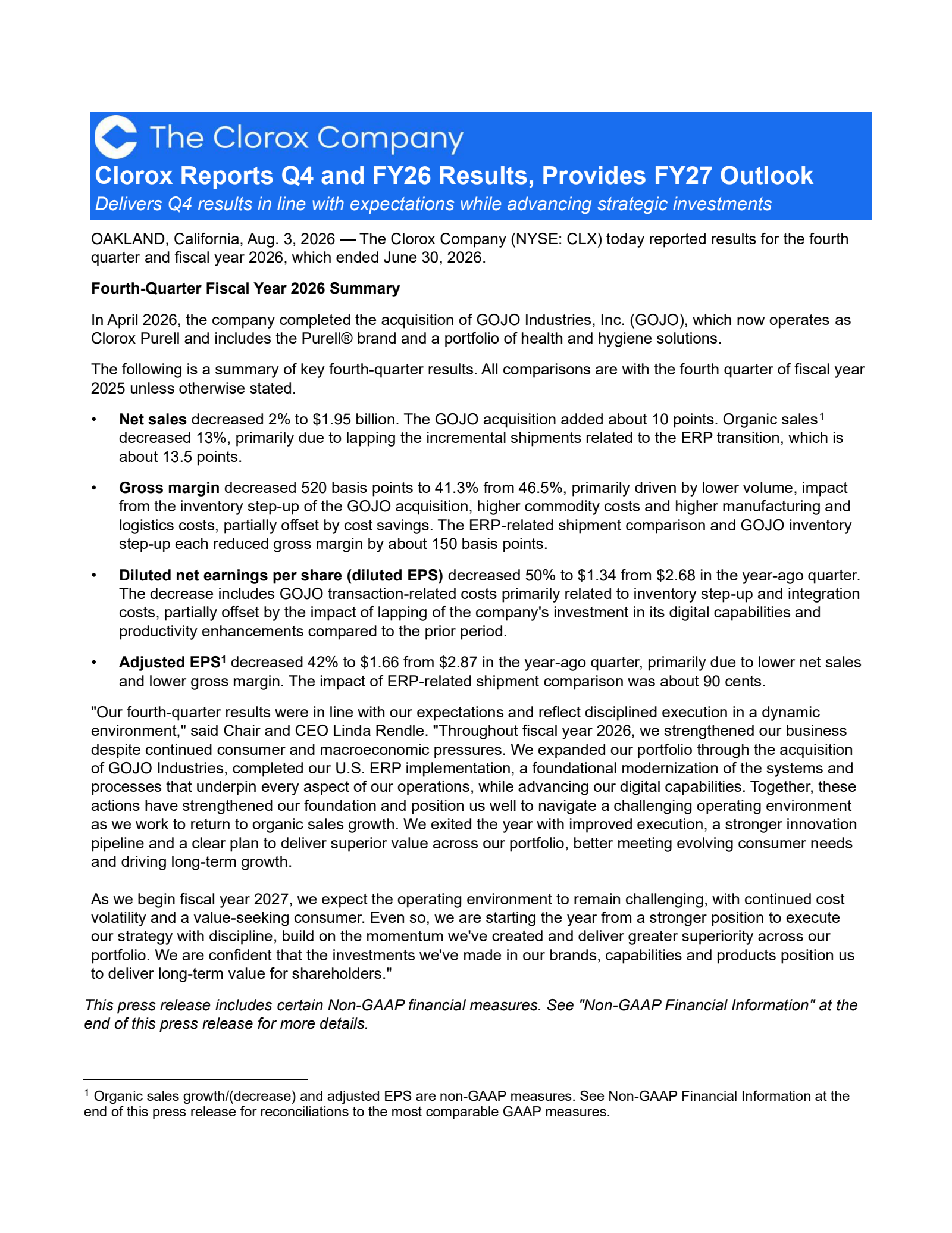 Clorox's Q4 2026 Press Release
