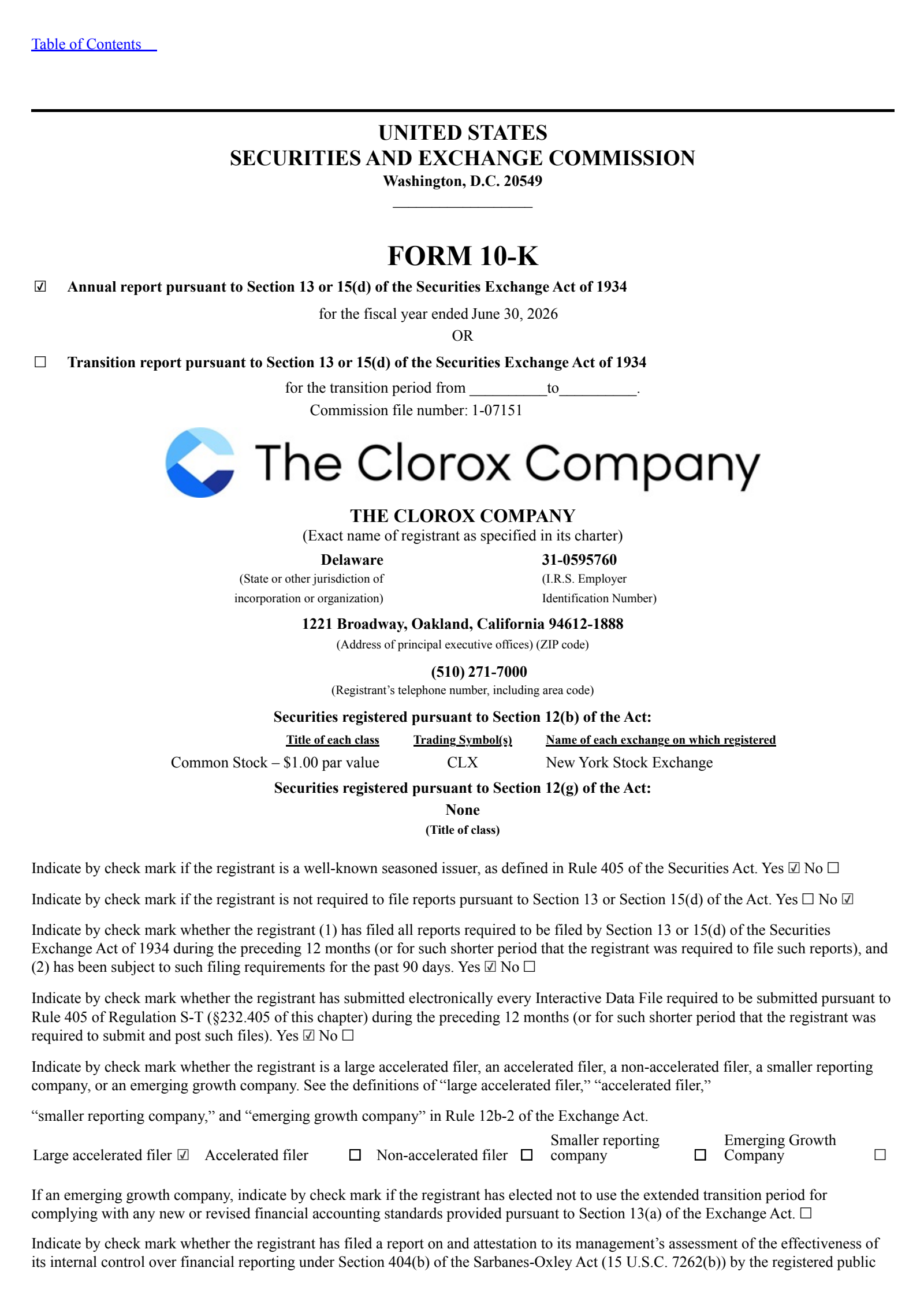 Clorox's Q4 2026 Annual report