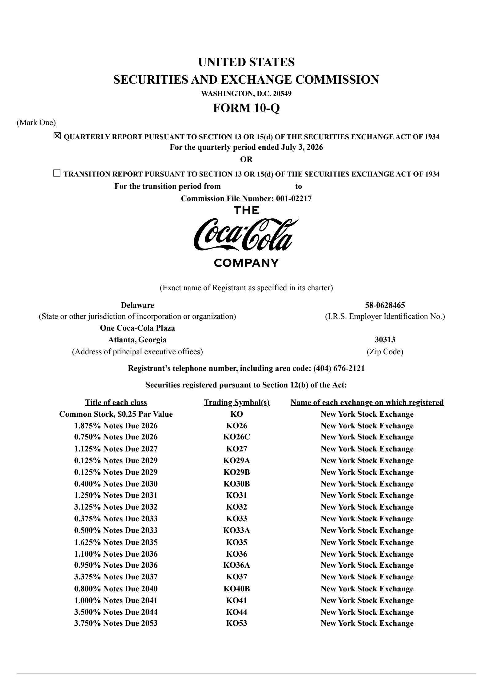 CocaCola's Q2 2026 Quarterly report