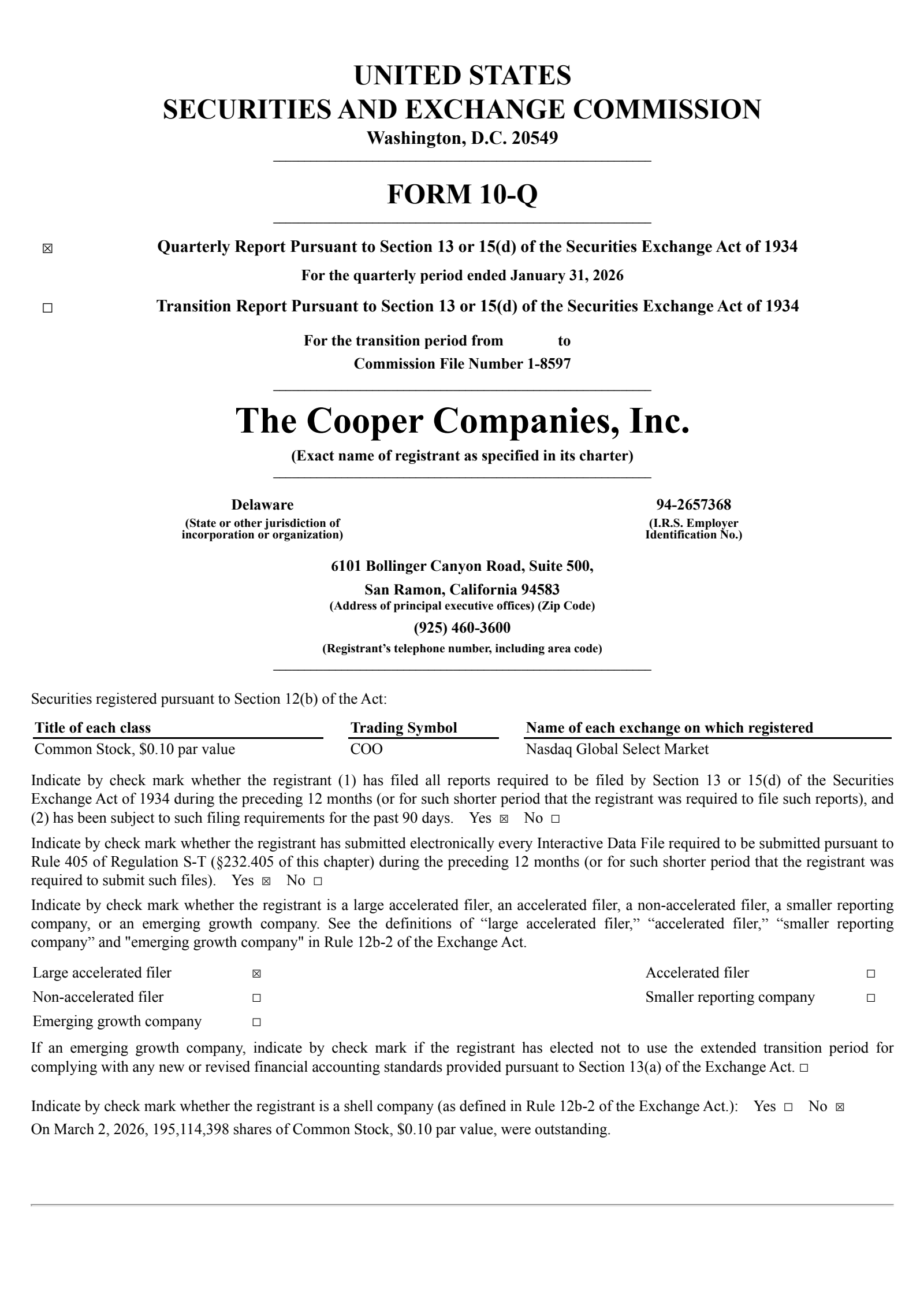 Cooper Companies' Q1 2026 Quarterly report