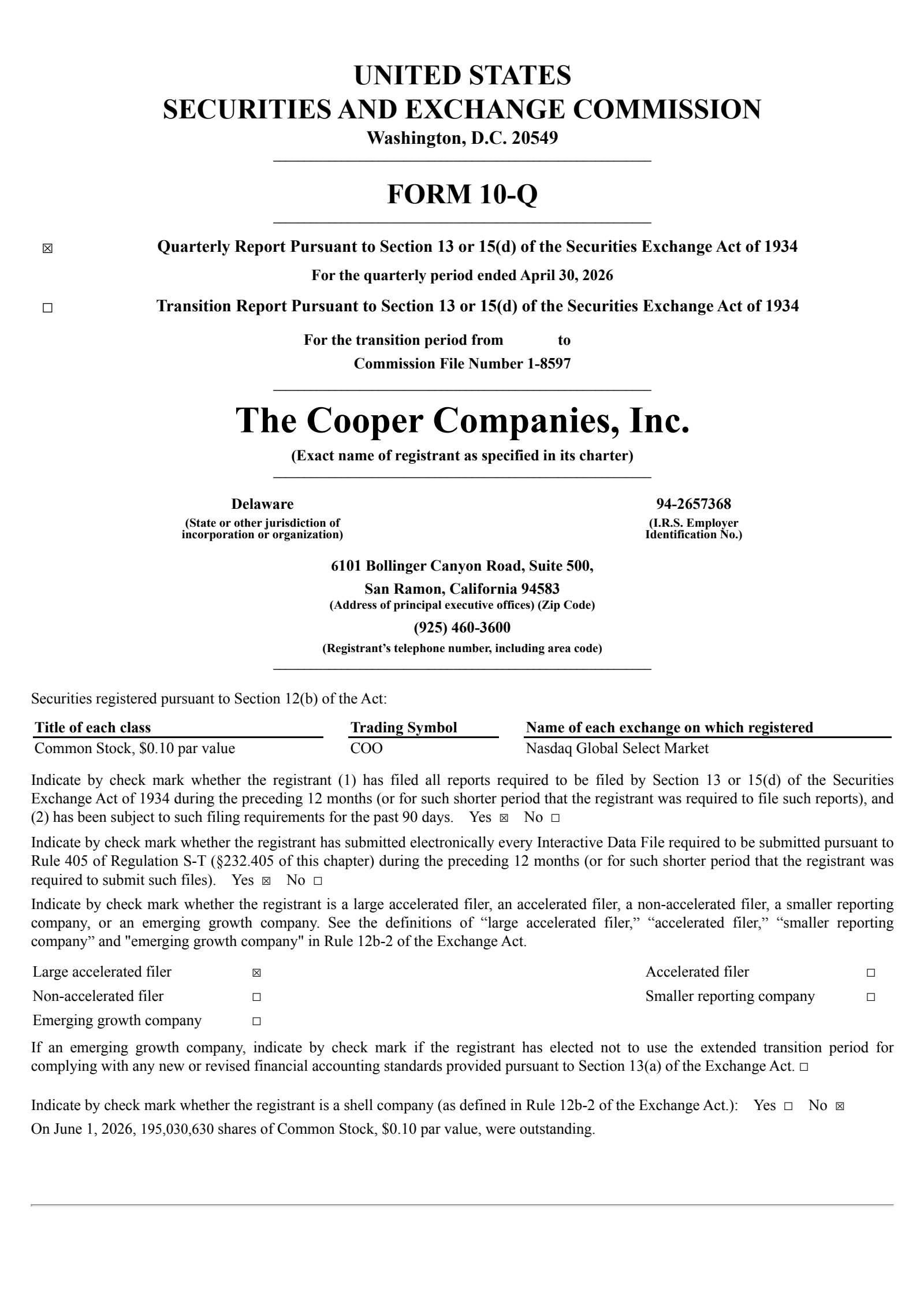 Cooper Companies' Q2 2026 Quarterly report