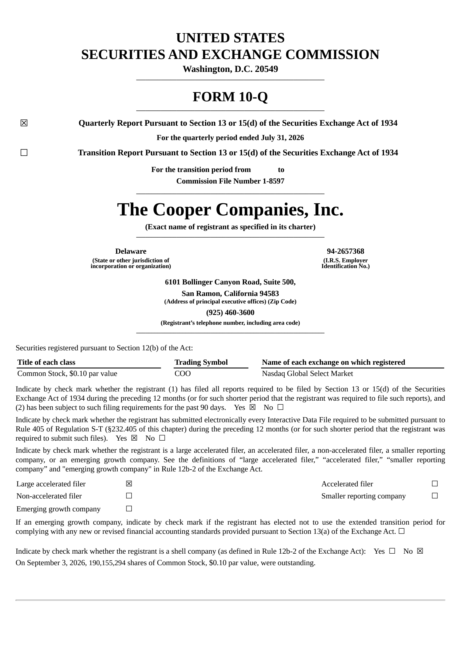 Cooper Companies' Q3 2026 Quarterly report