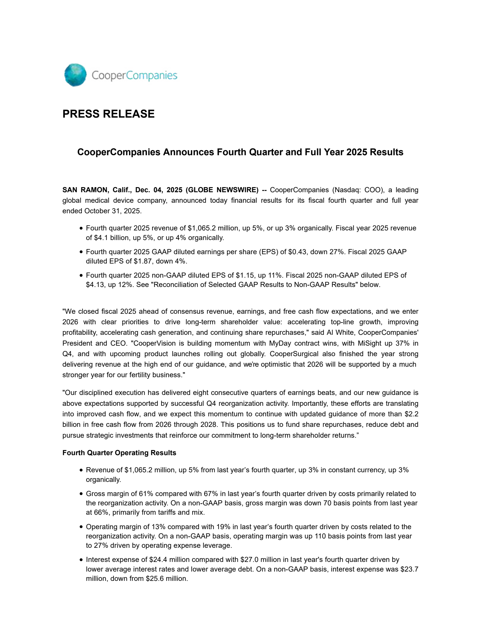 Cooper Companies' Q4 2025 Earnings Release