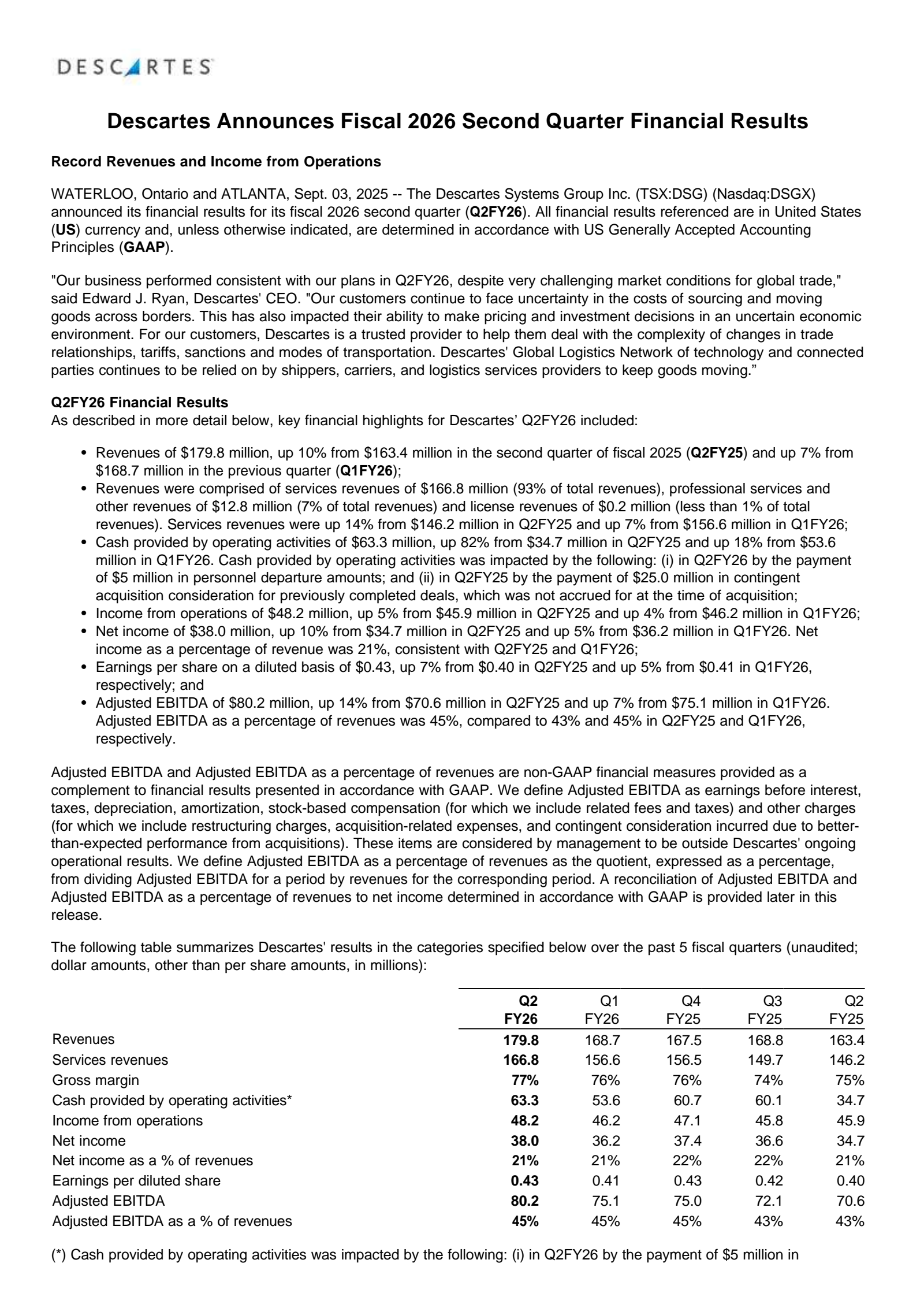 The Descartes Systems Group's Q2 2026 Earnings Release