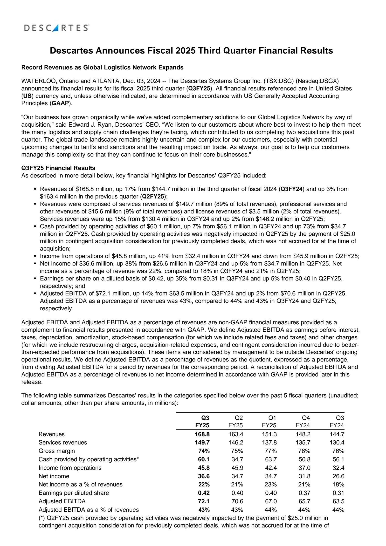The Descartes Systems Group's Q3 2025 Interim report
