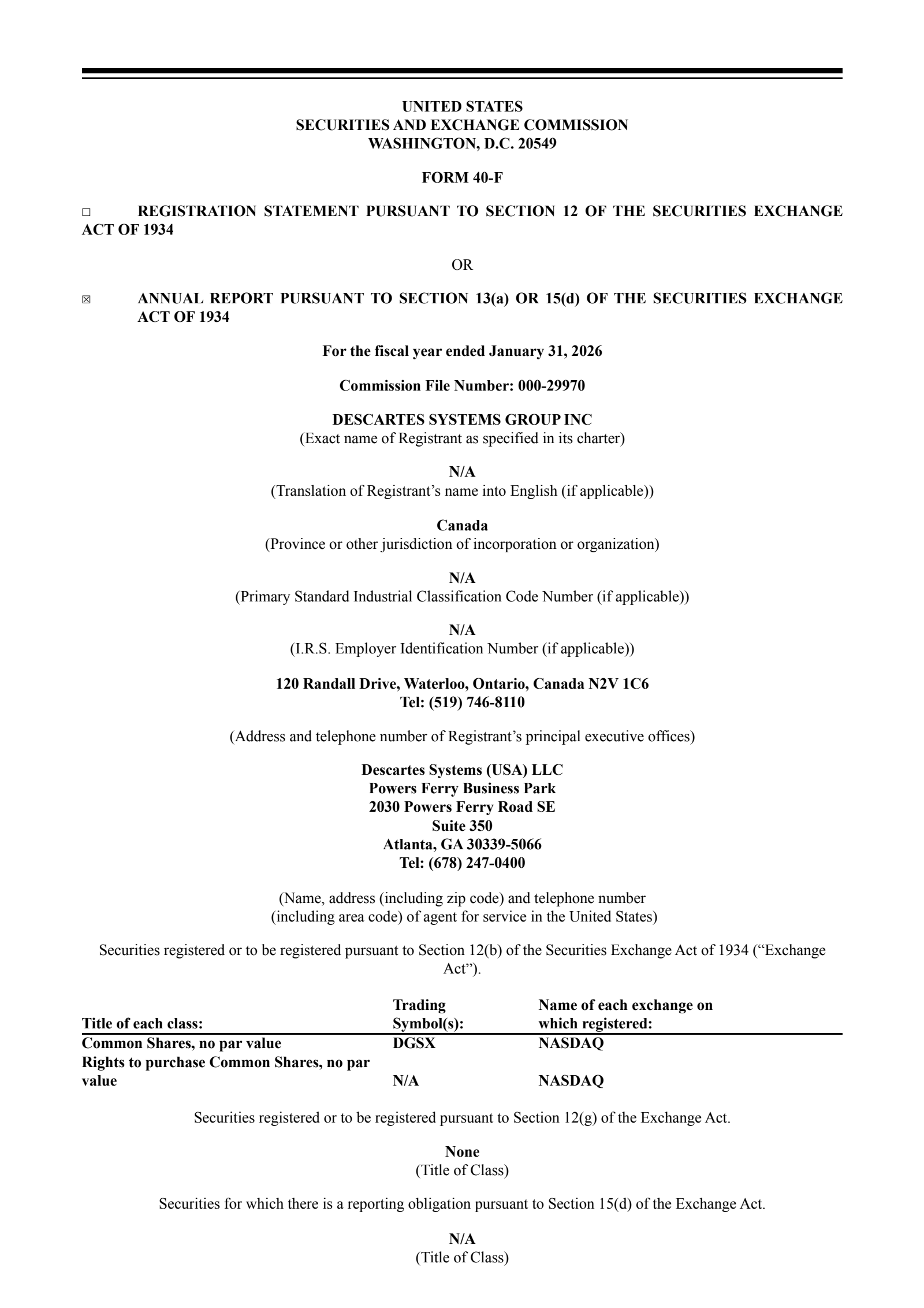 The Descartes Systems Group's Q4 2026 Annual report