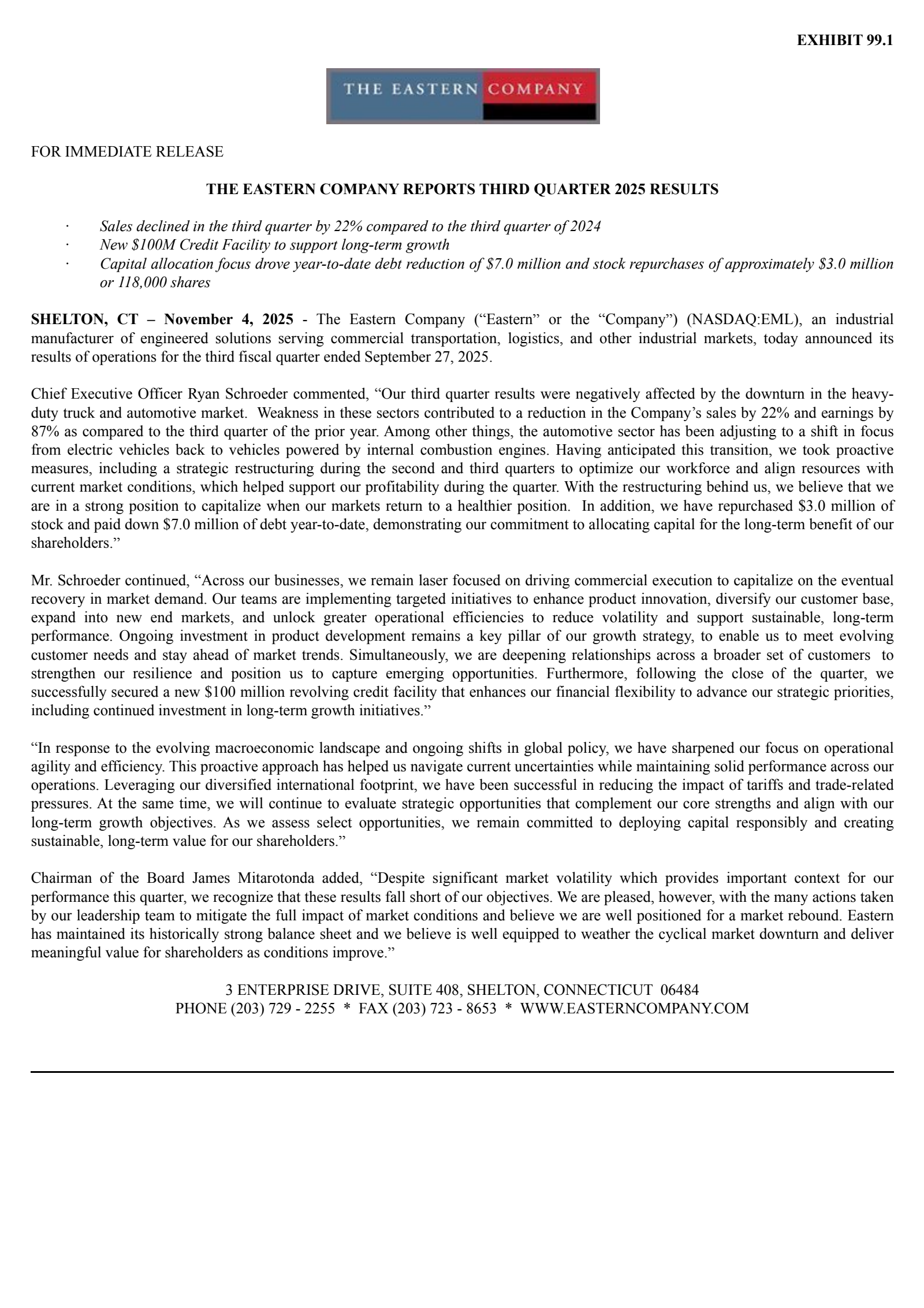 Eastern's Q3 2025 Earnings Release