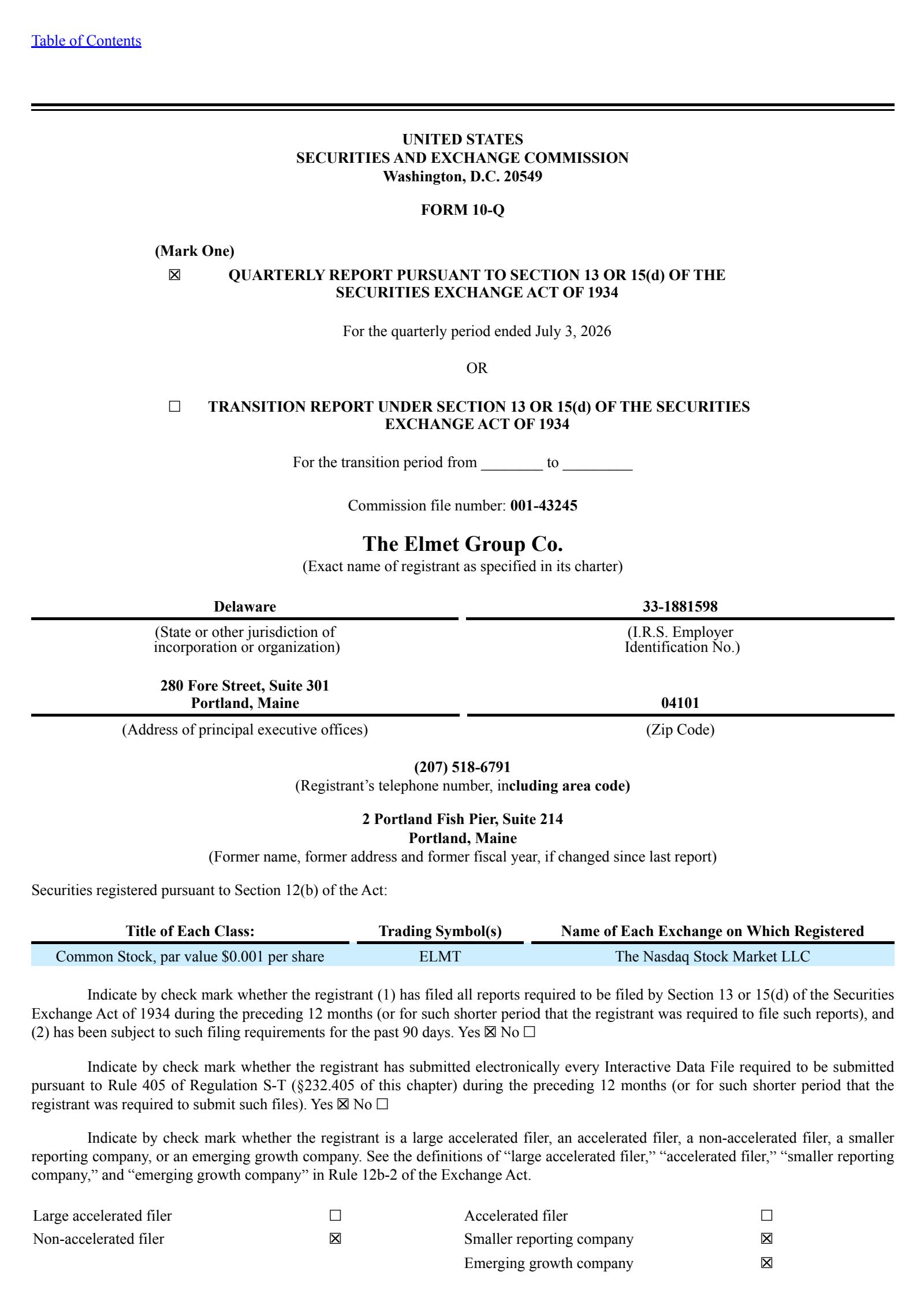 Elmet Group's Q2 2026 Quarterly report