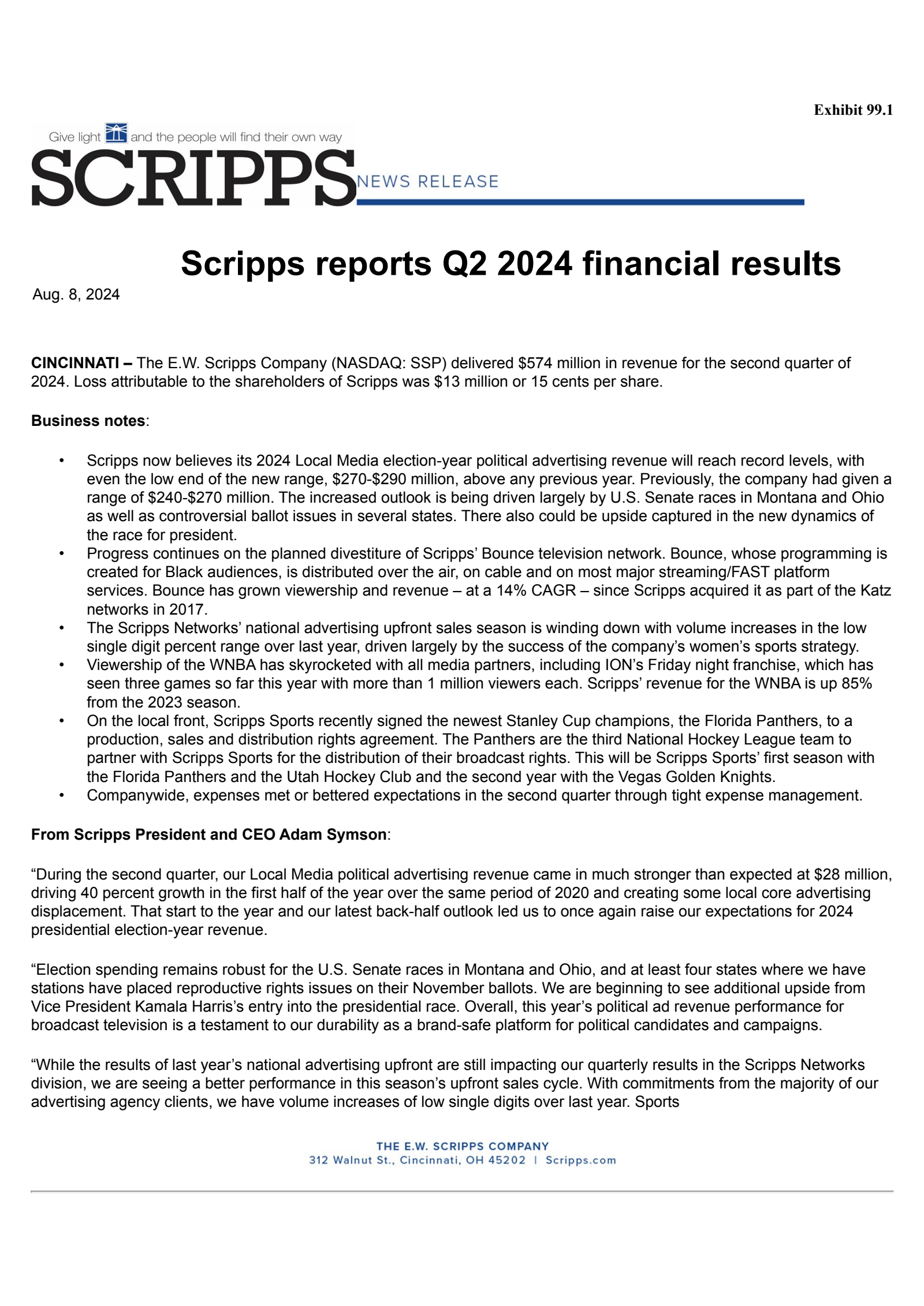 E.W. Scripps' Q2 2024 Press Release