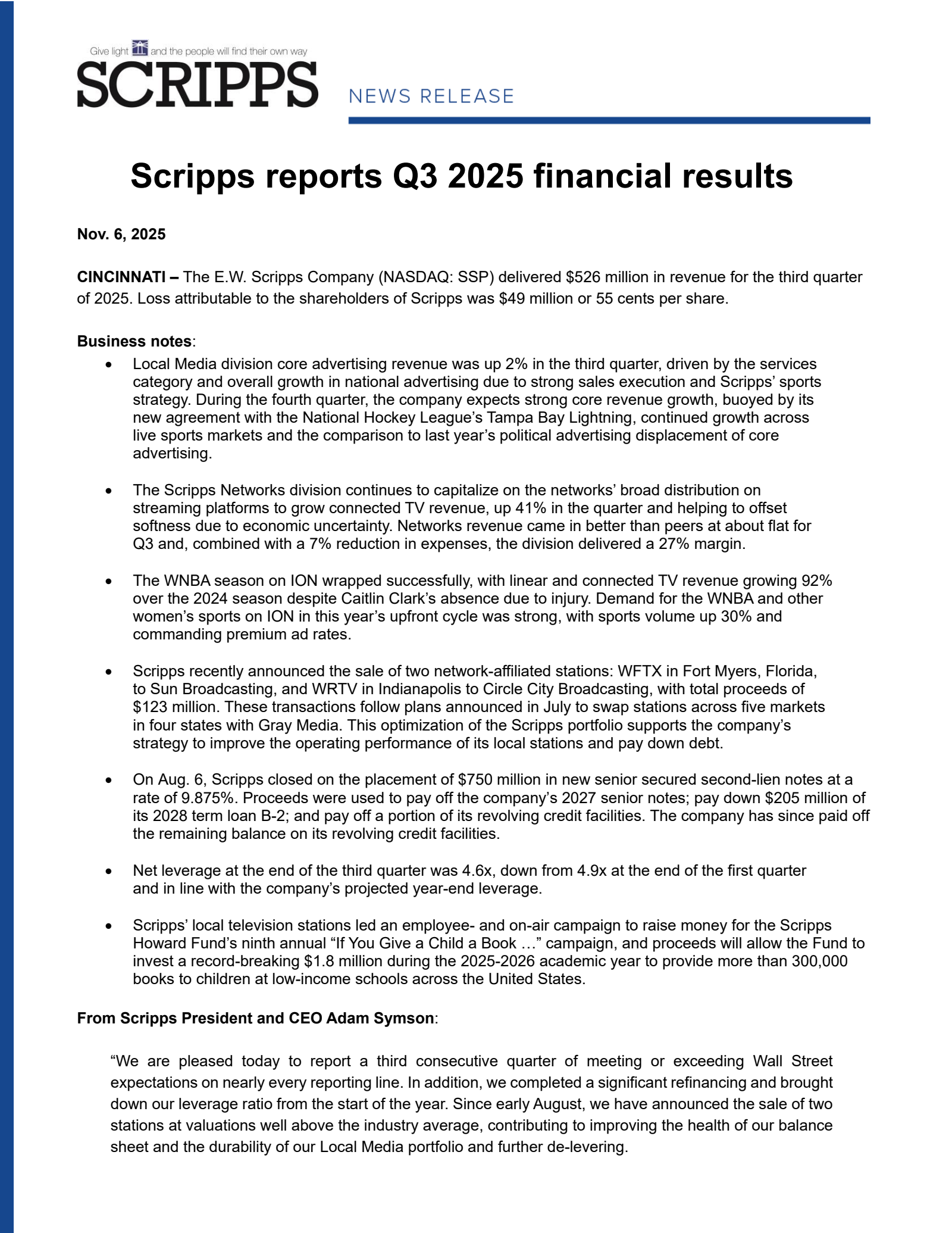 E.W. Scripps' Q3 2025 Earnings Release