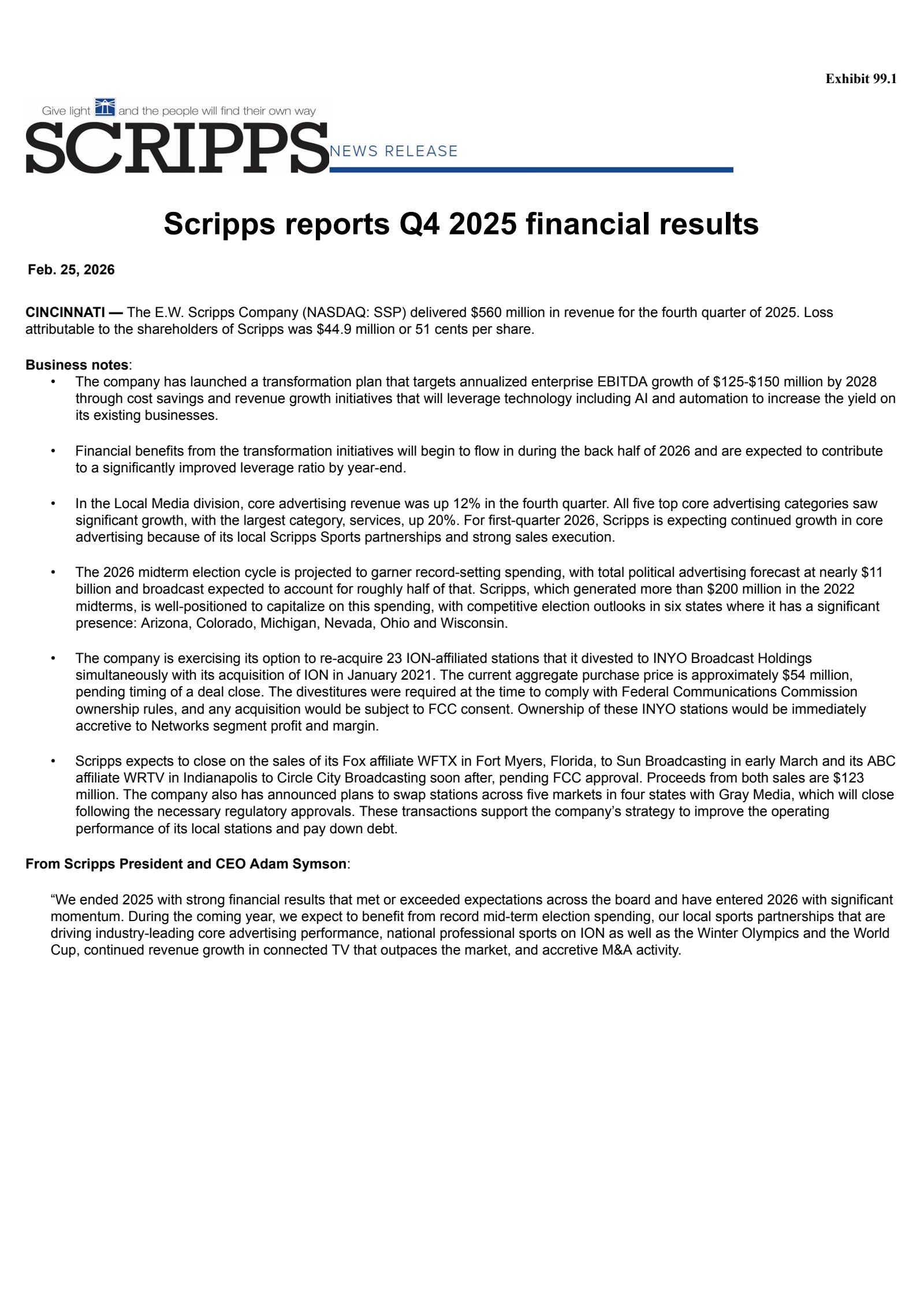 E.W. Scripps' Q4 2025 Press Release