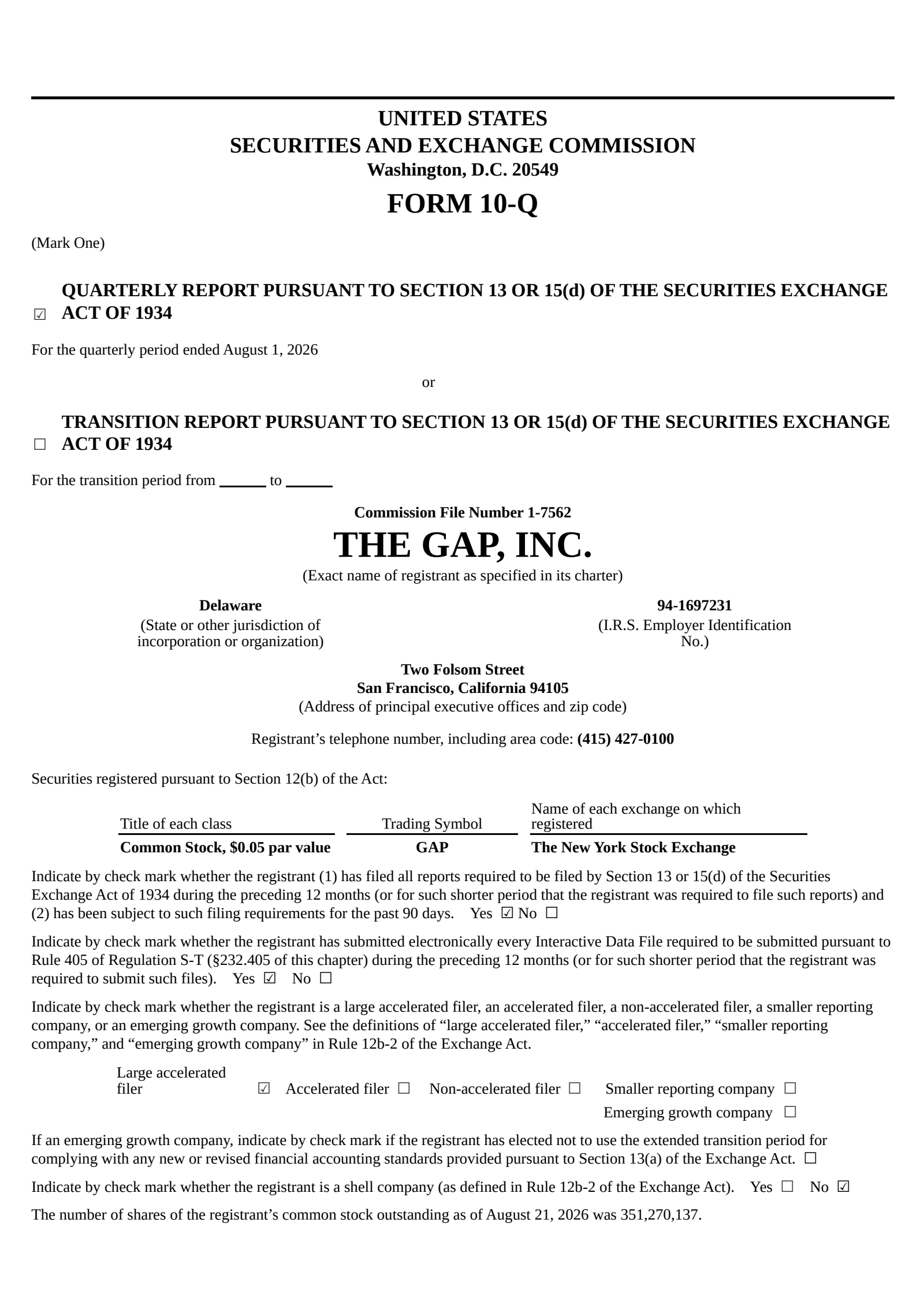 GAP's Q2 2026 Quarterly report