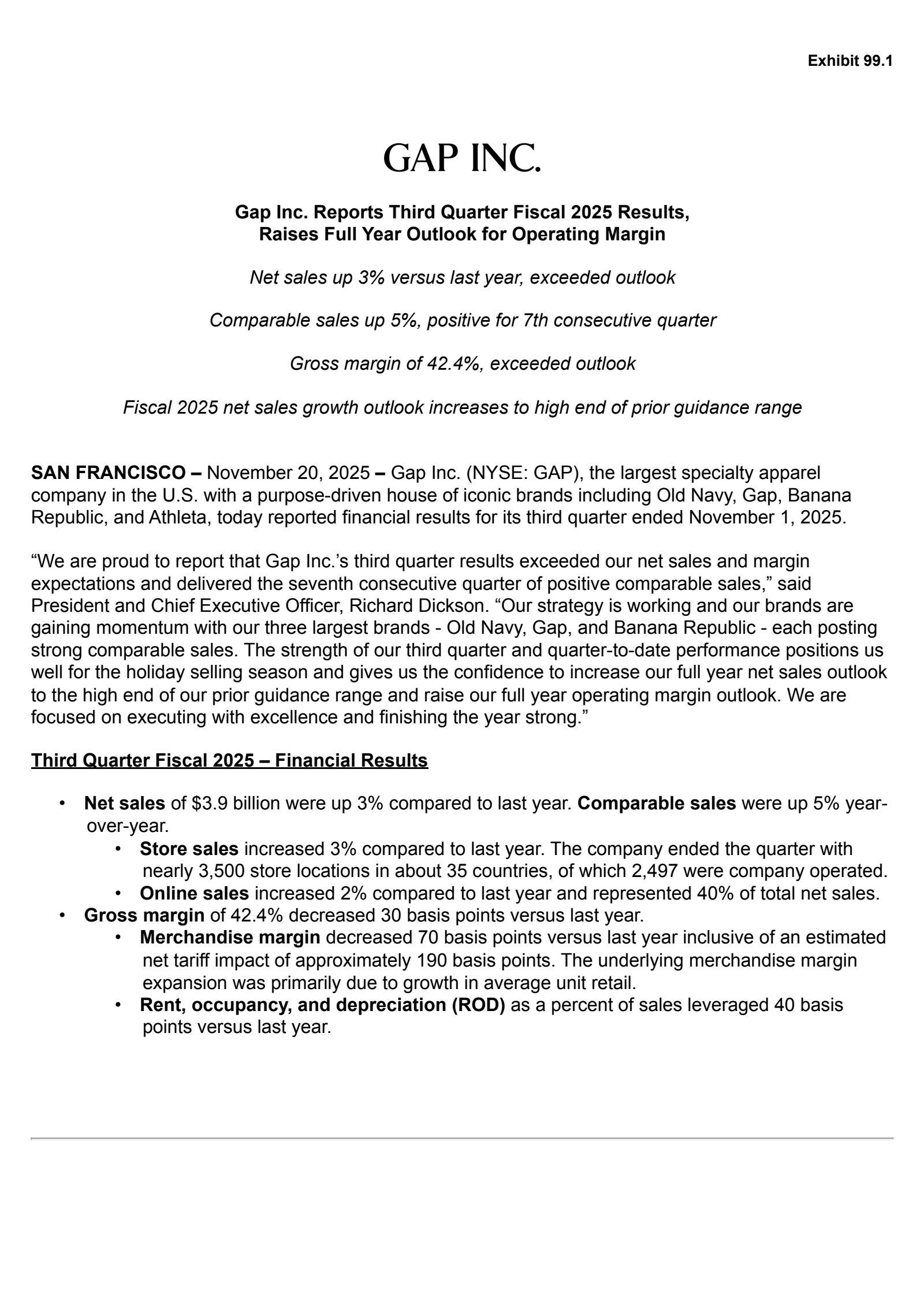 GAP's Q3 2025 Earnings Release