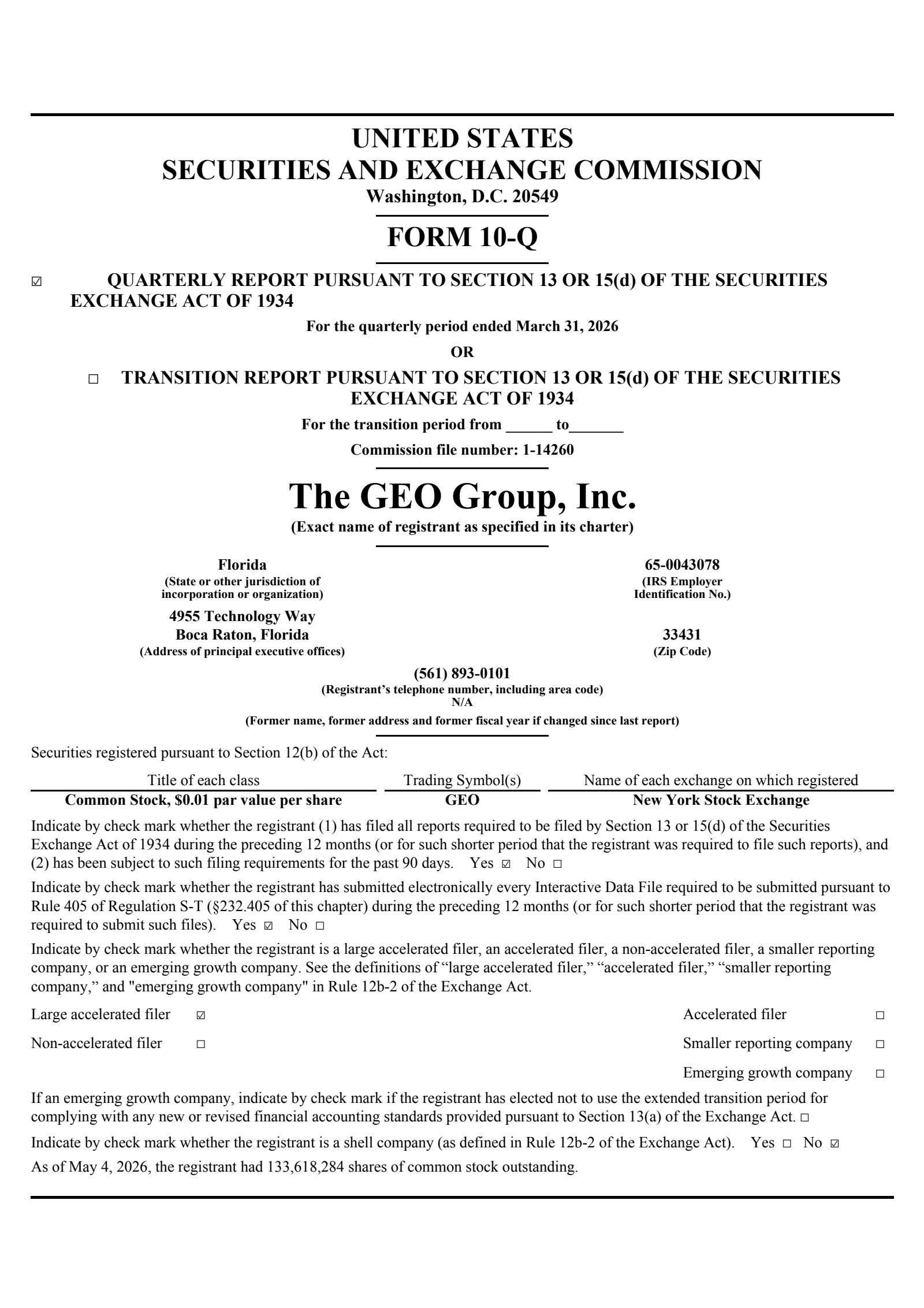 Geo Group's Q1 2026 Quarterly report