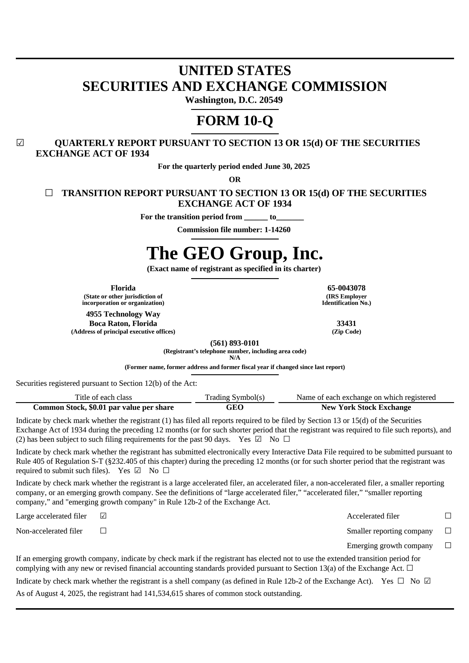 Geo Group's Q2 2025 Quarterly report