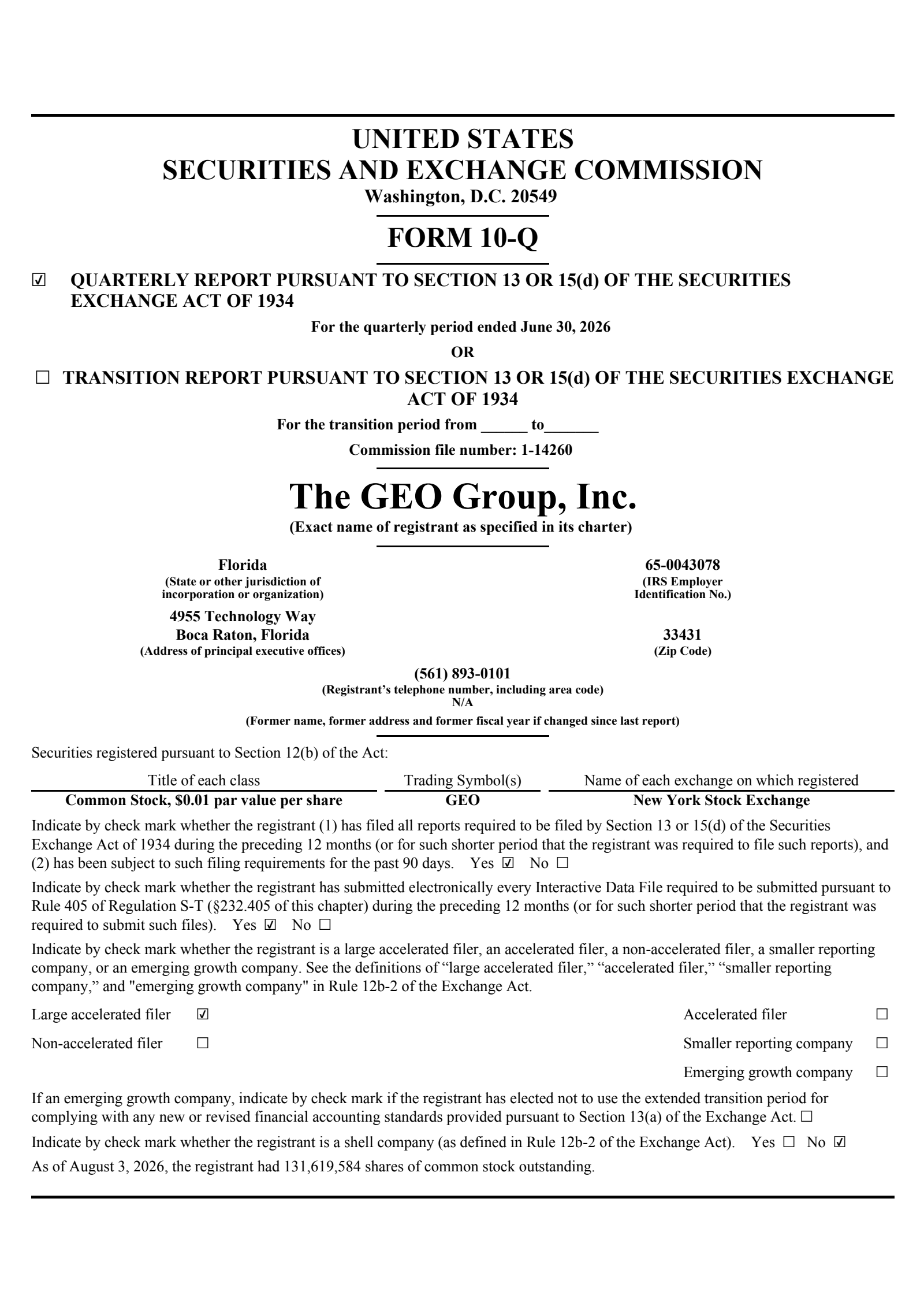 Geo Group's Q2 2026 Quarterly report