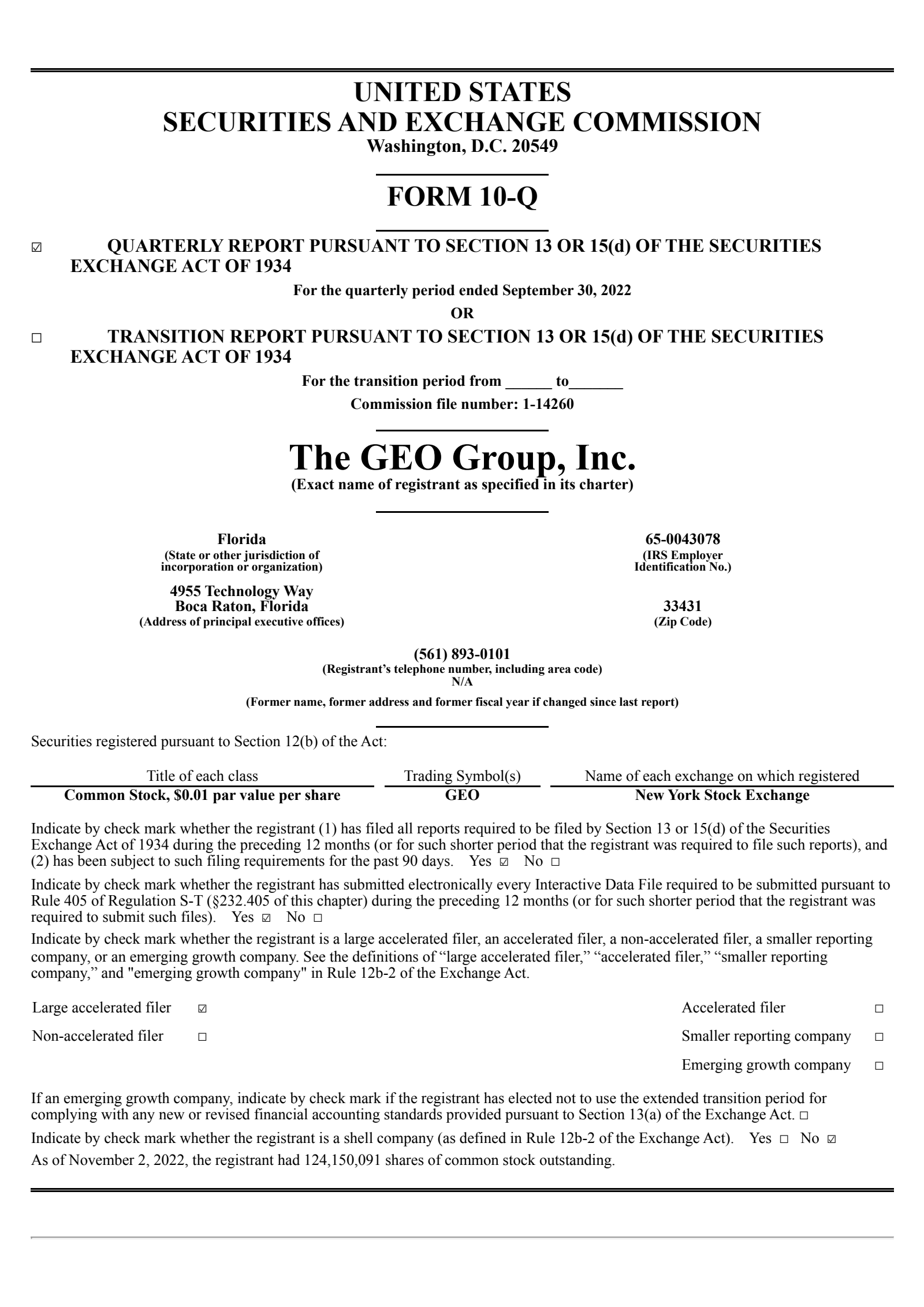 Geo Group's Q3 2022 Quarterly report