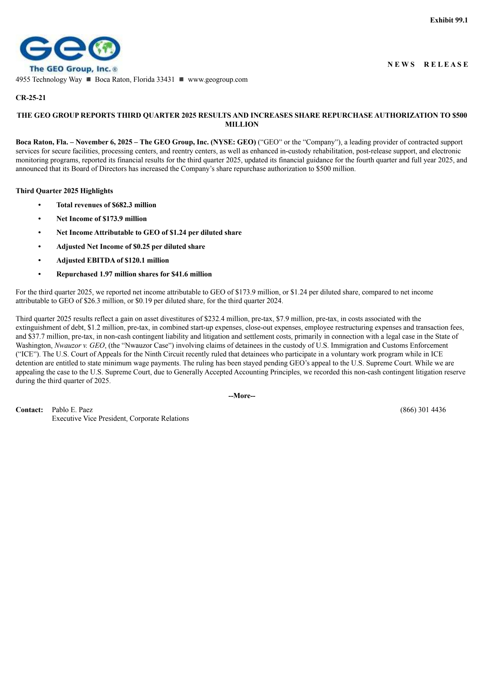 Geo Group's Q3 2025 Earnings Release