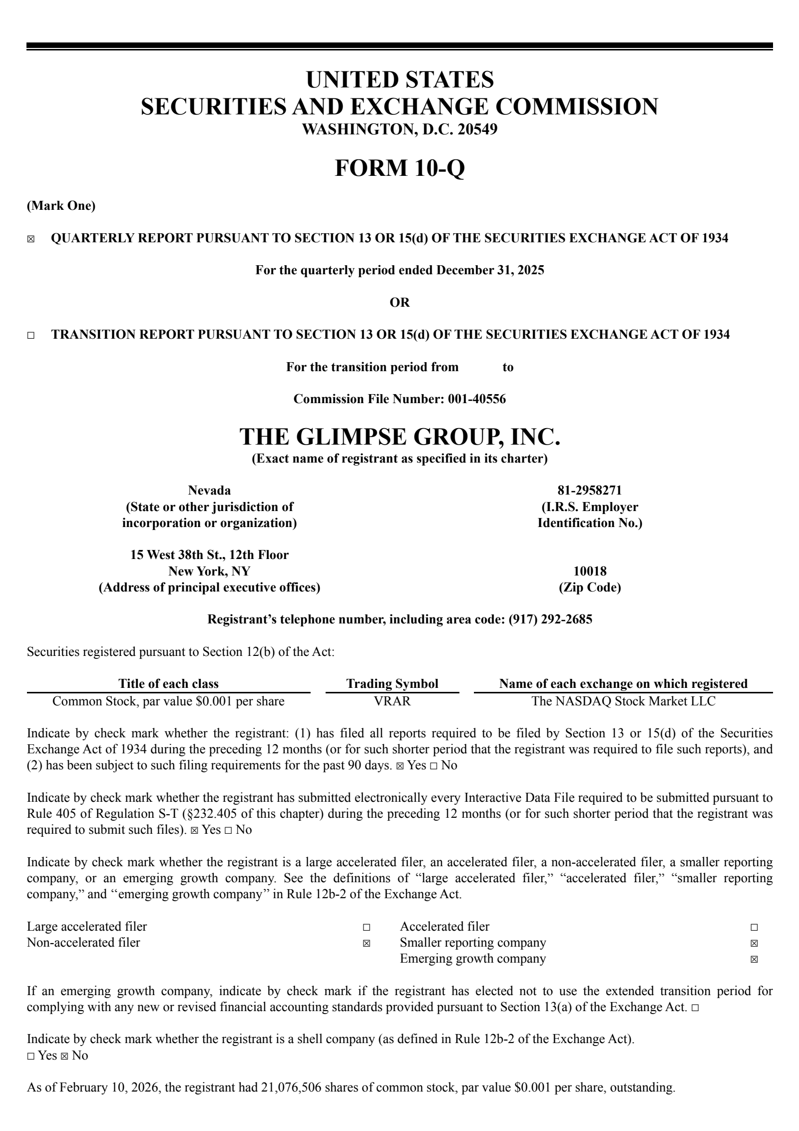 The Glimpse Group's Q2 2026 Quarterly report