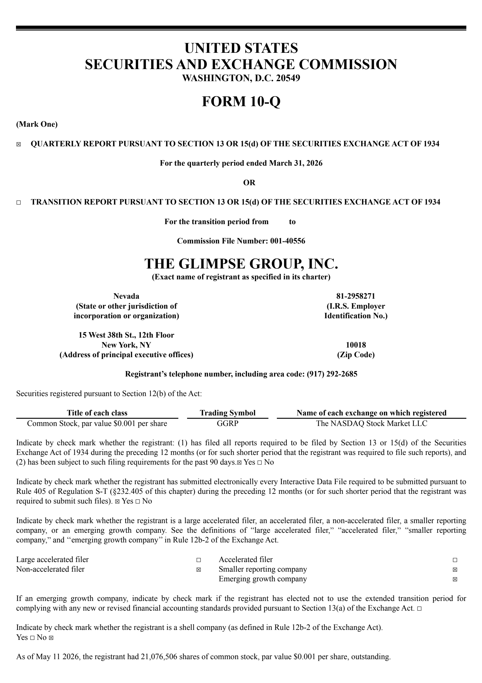 The Glimpse Group's Q3 2026 Quarterly report
