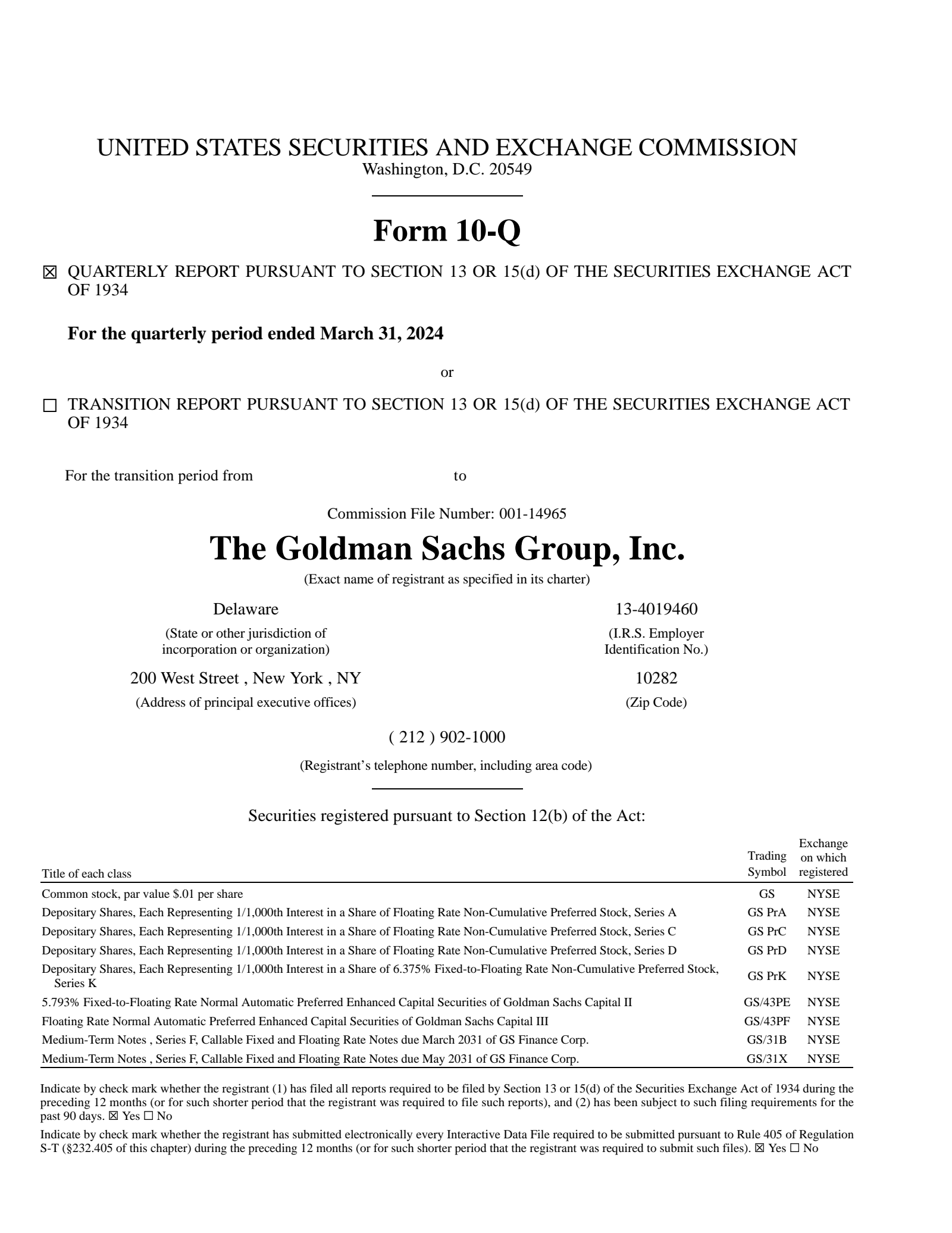 The Goldman Sachs Group's Q1 2024 Quarterly report