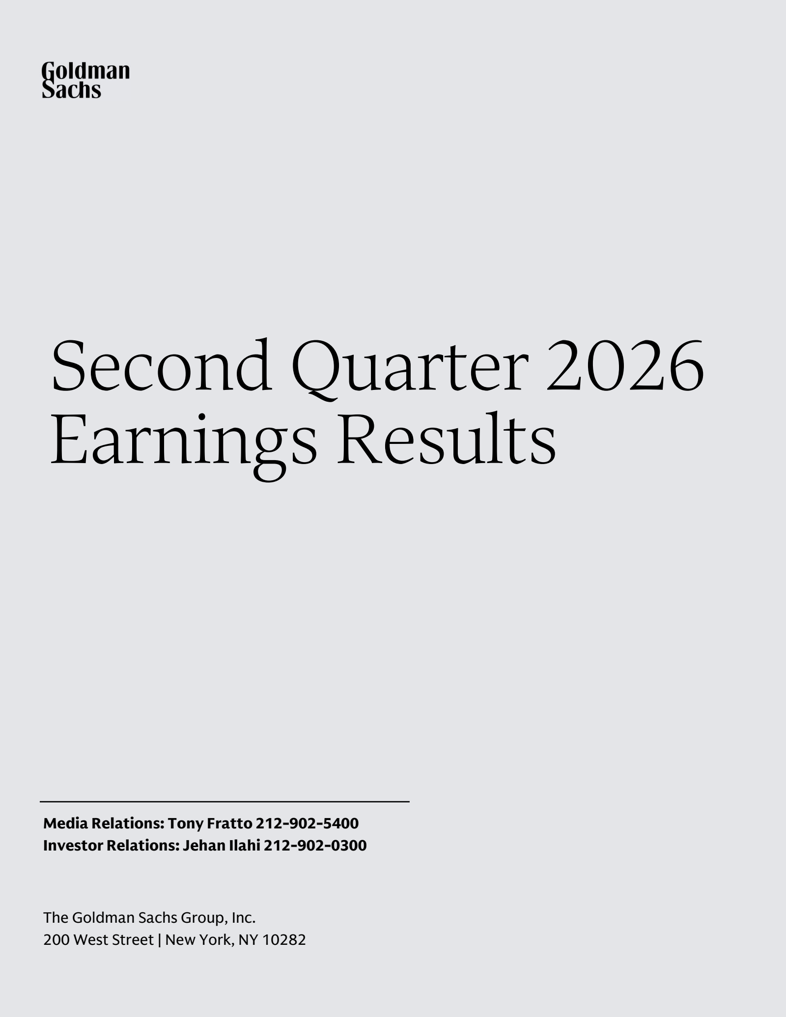 The Goldman Sachs Group's Q2 2026 Press Release