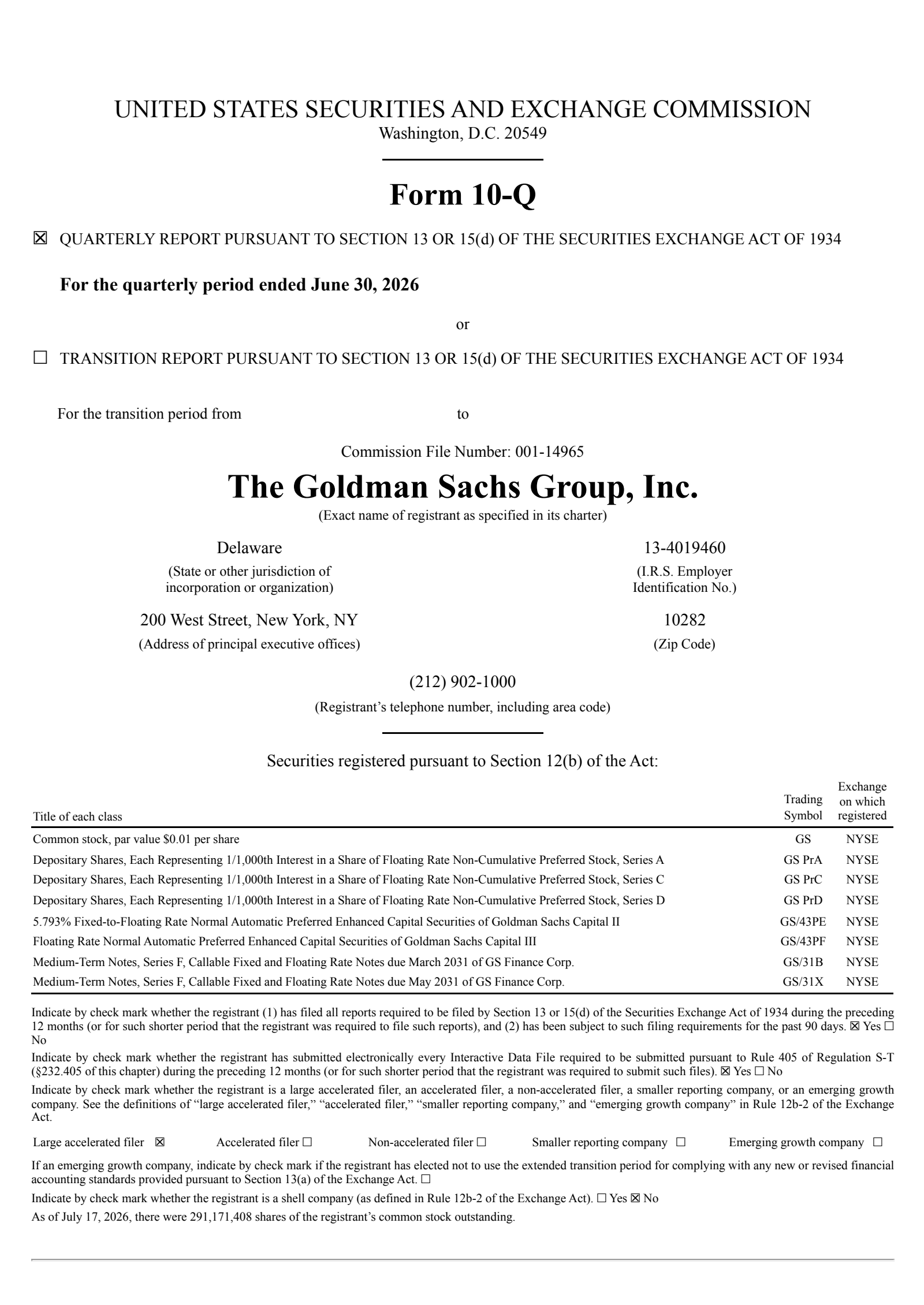 The Goldman Sachs Group's Q2 2026 Quarterly report