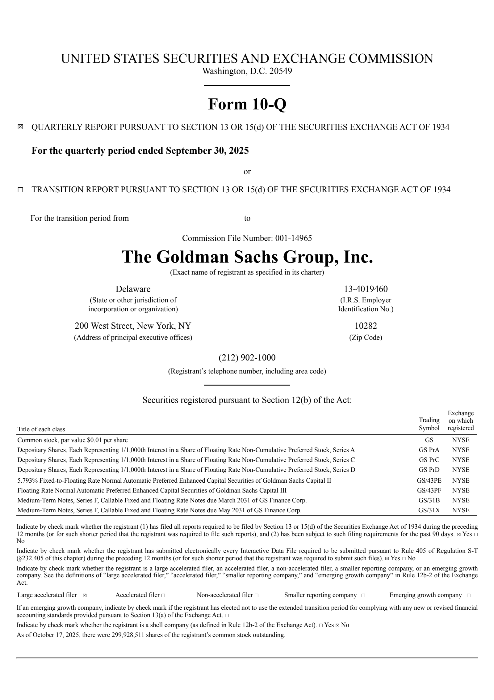 The Goldman Sachs Group's Q3 2025 Quarterly Report