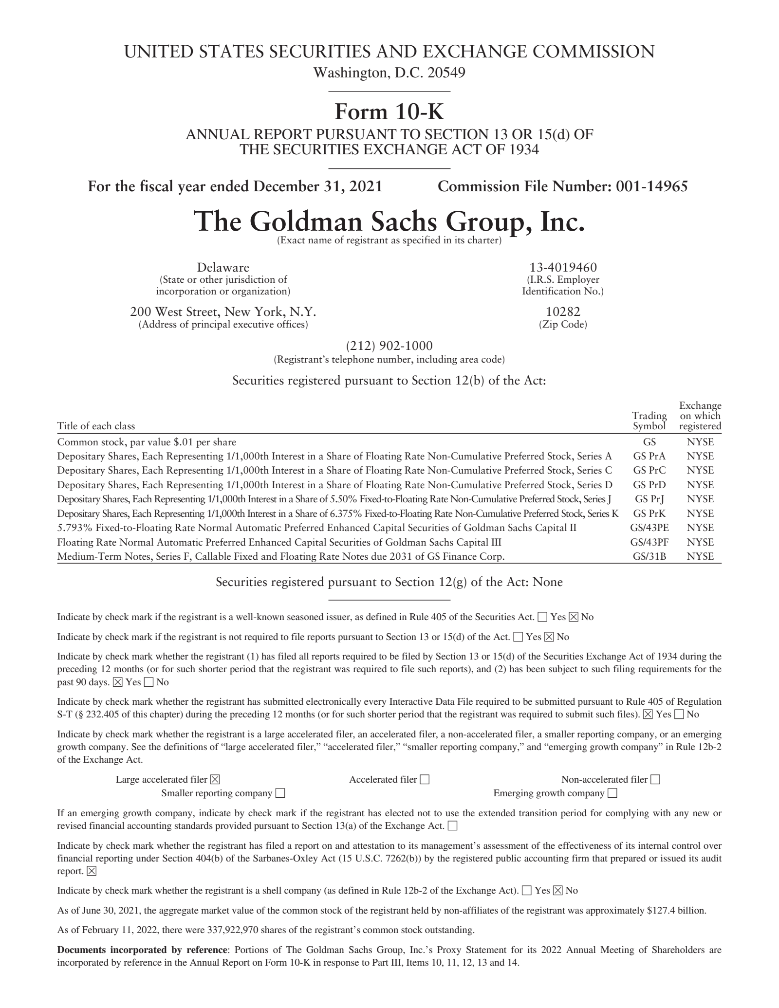 The Goldman Sachs Group's Q4 2021 Annual report