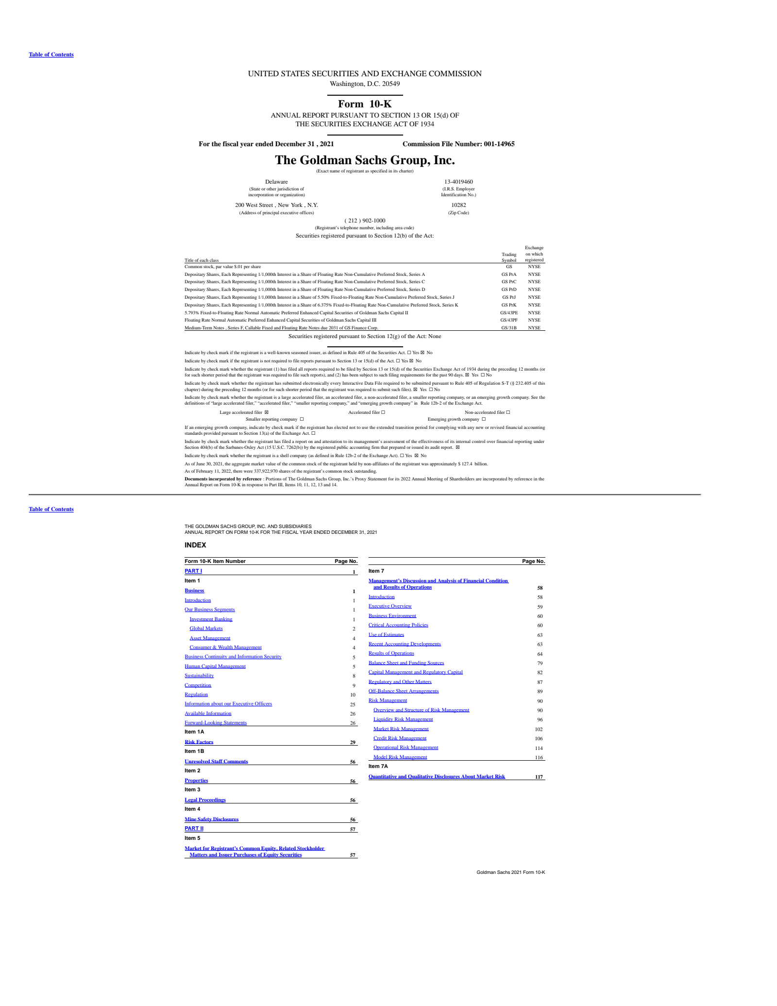 The Goldman Sachs Group's Q4 2021 Annual report