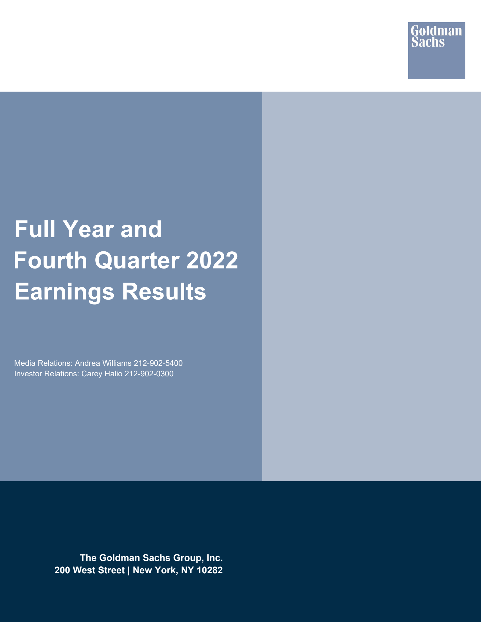 The Goldman Sachs Group's Q4 2022 Press Release