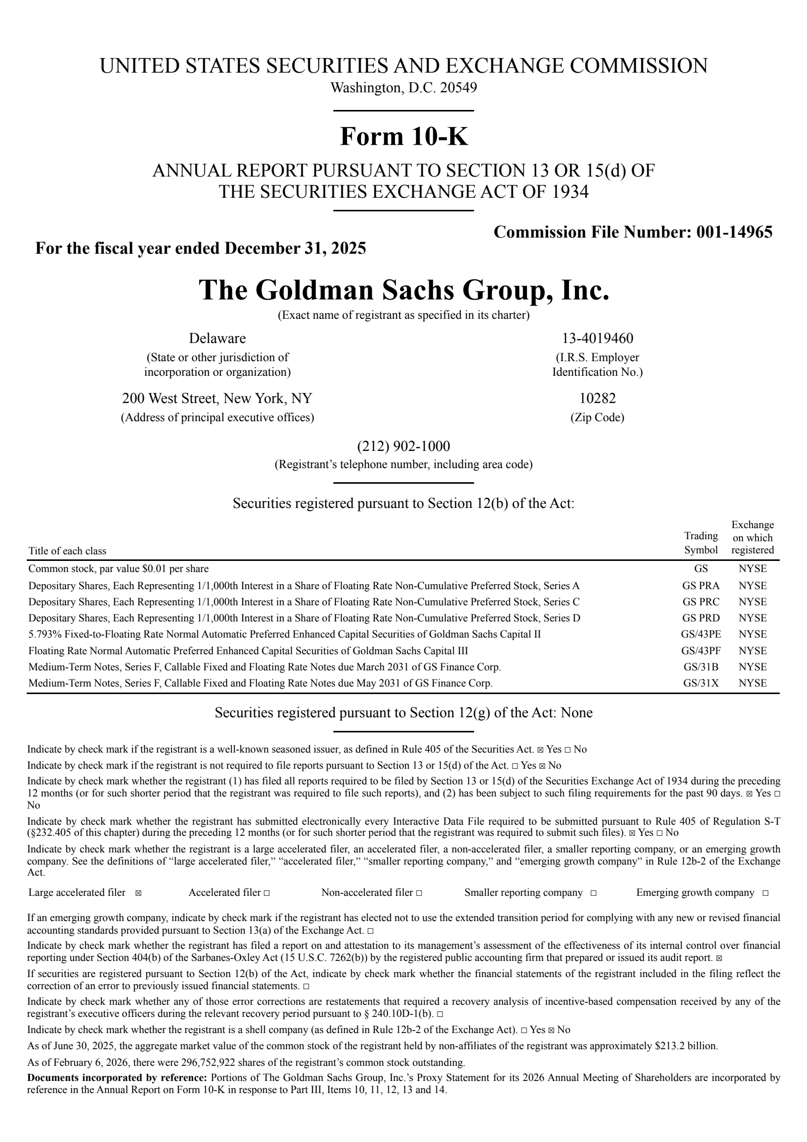 The Goldman Sachs Group's Q4 2025 Annual report