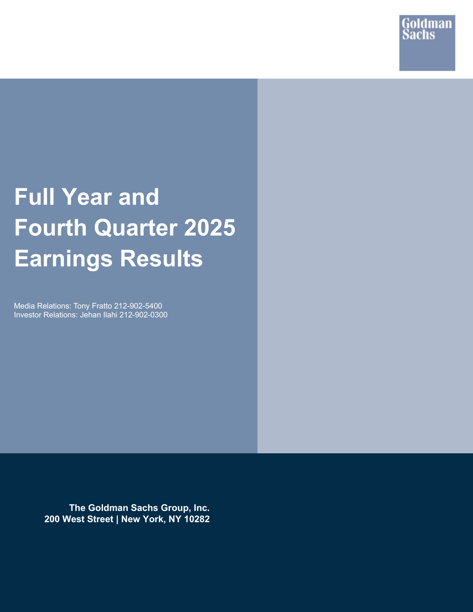 The Goldman Sachs Group's Q4 2025 Press Release
