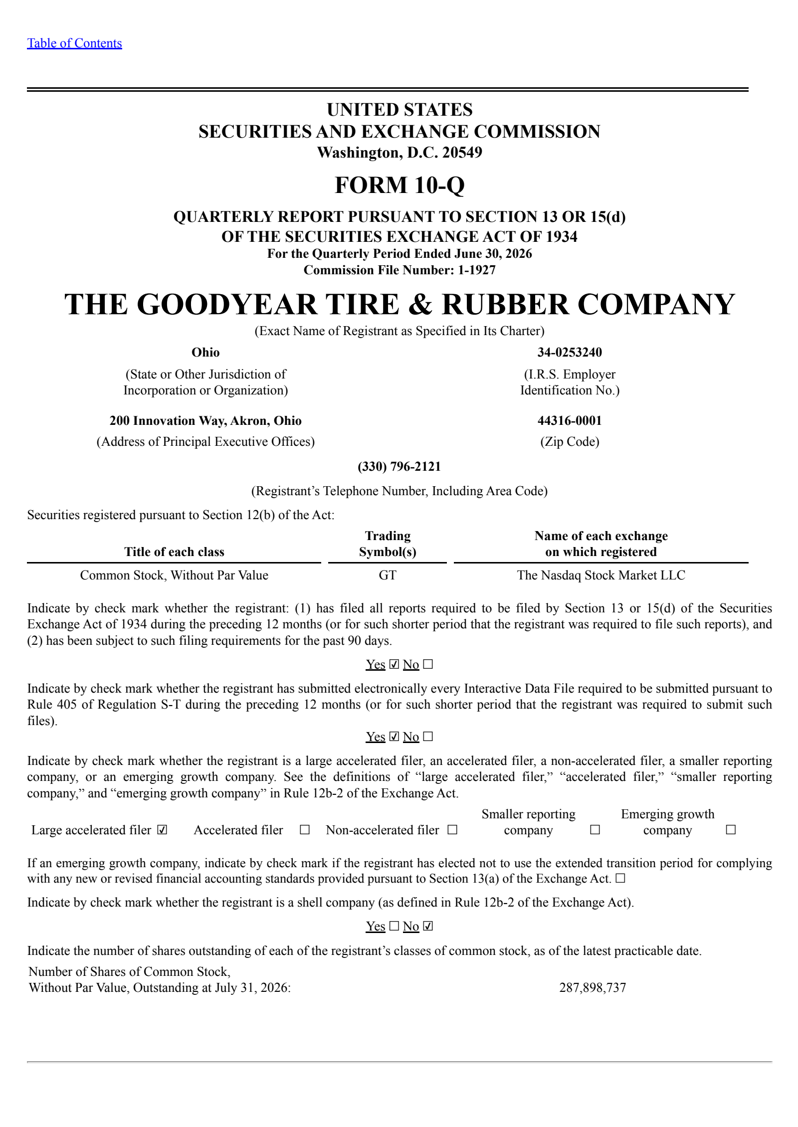 Goodyear Tire & Rubber's Q2 2026 Quarterly report