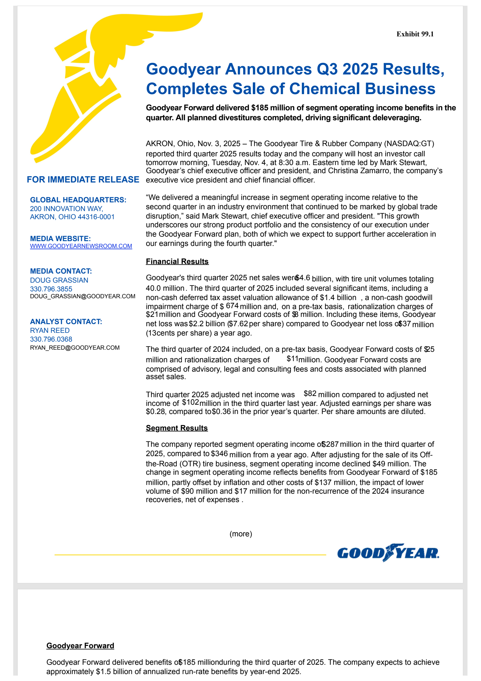 Goodyear Tire & Rubber's Q3 2025 Earnings Release