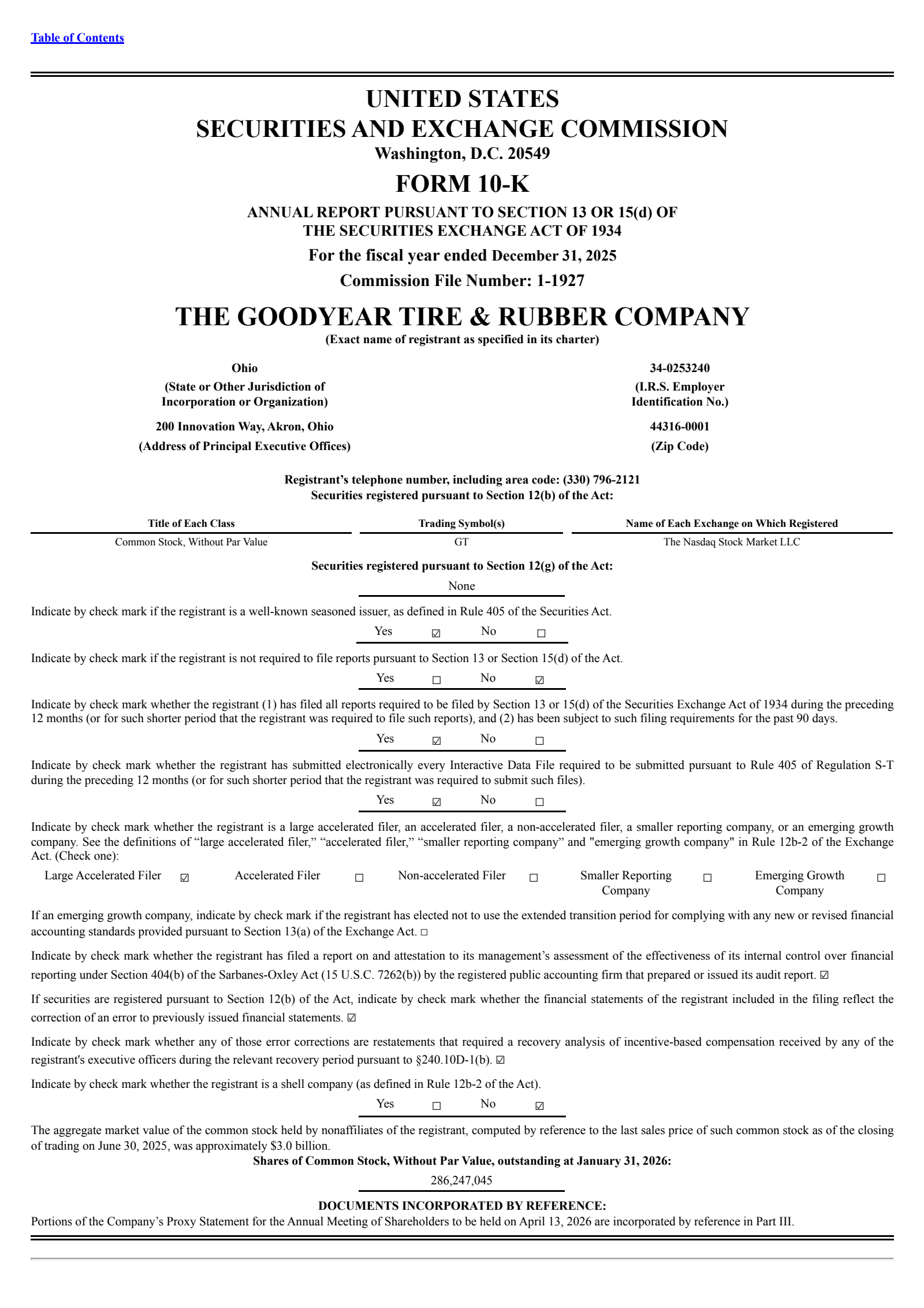 Goodyear Tire & Rubber's Q4 2025 Annual report