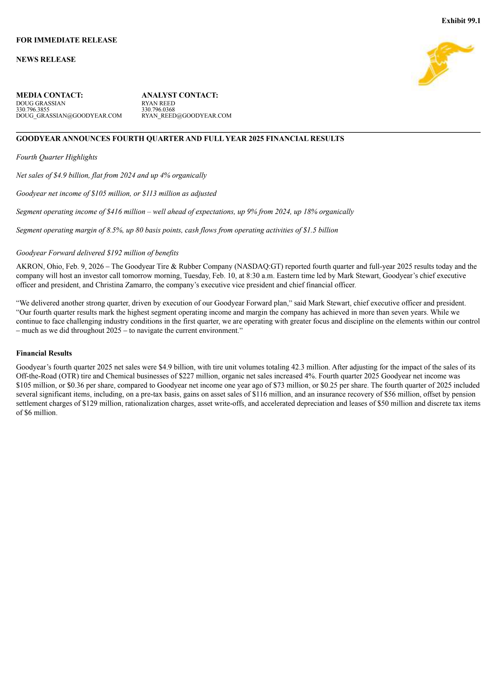 Goodyear Tire & Rubber's Q4 2025 Press Release