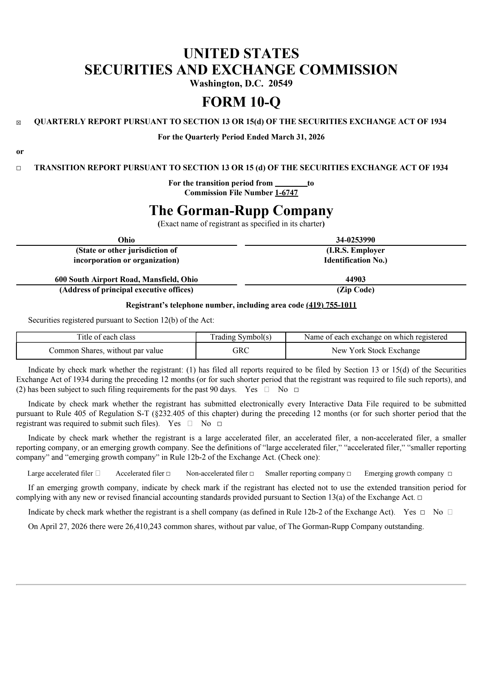Gorman-Rupp's Q1 2026 Quarterly report
