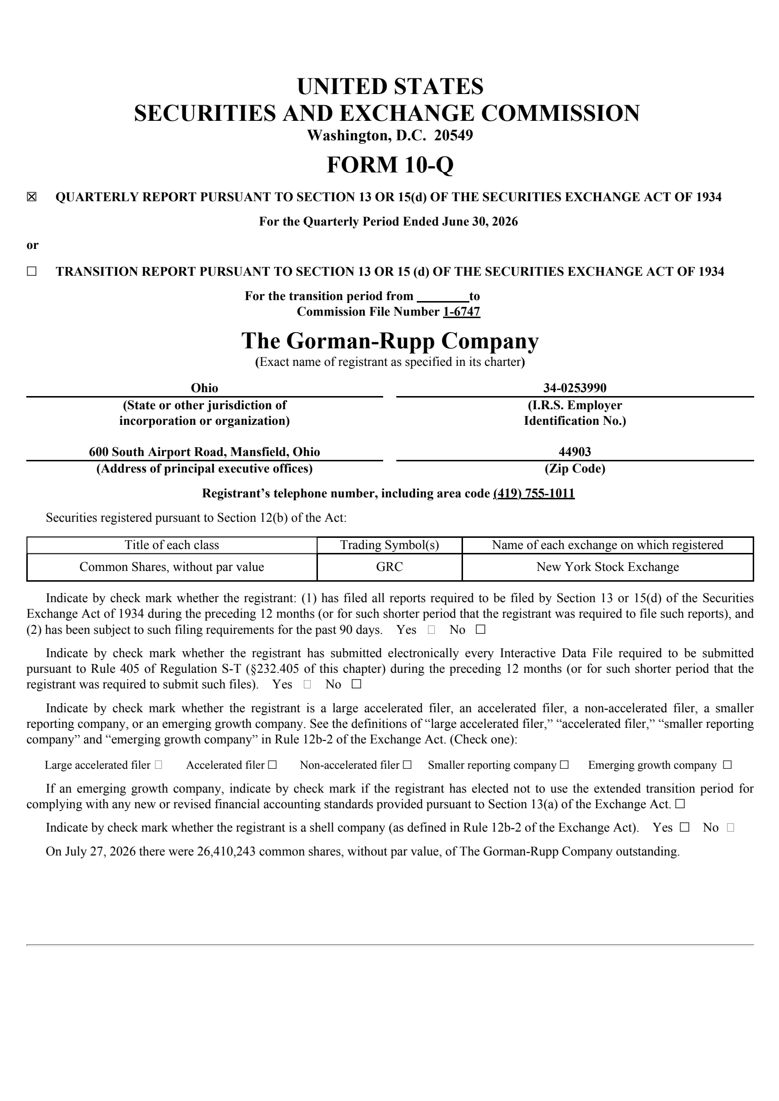 Gorman-Rupp's Q2 2026 Quarterly report