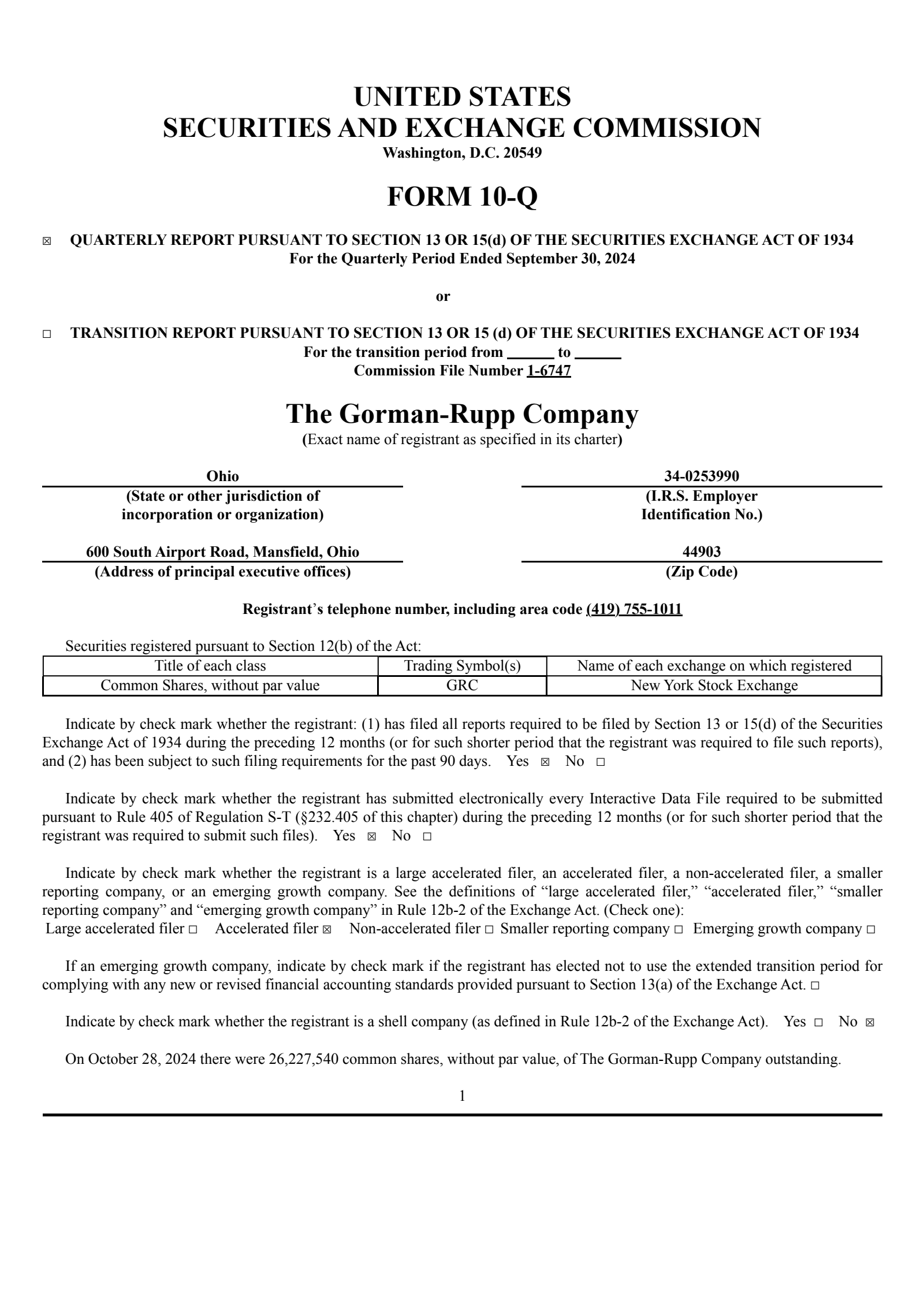 Gorman-Rupp's Q3 2024 Quarterly report