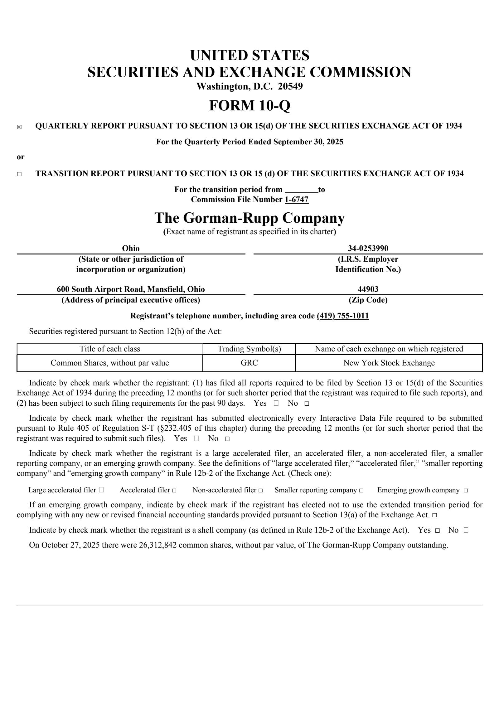 Gorman-Rupp's Q3 2025 Quarterly Report
