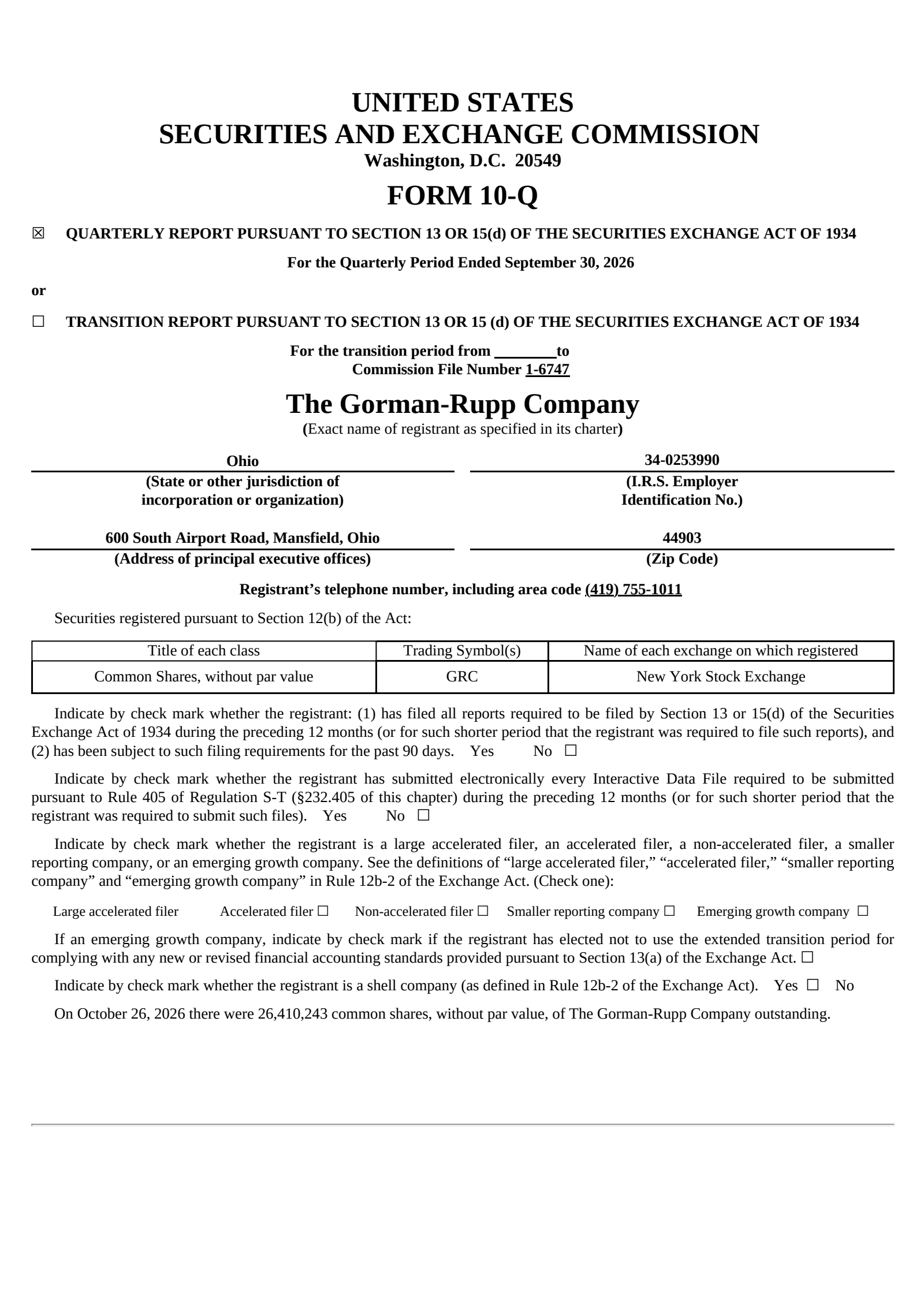 Gorman-Rupp (GRC) Q3 2026 Earnings Results & Report