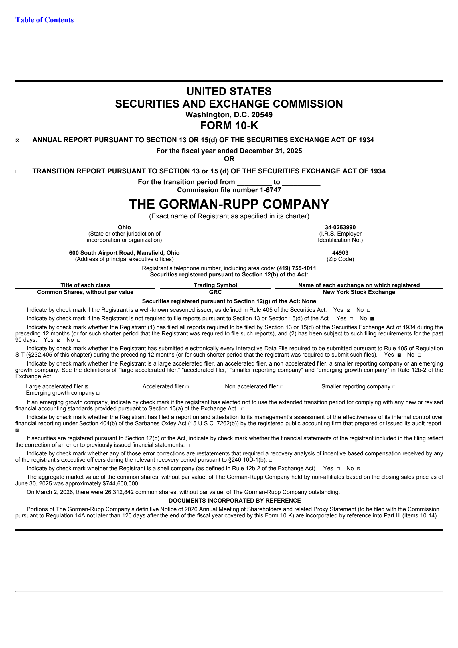 Gorman-Rupp's Q4 2025 Annual report