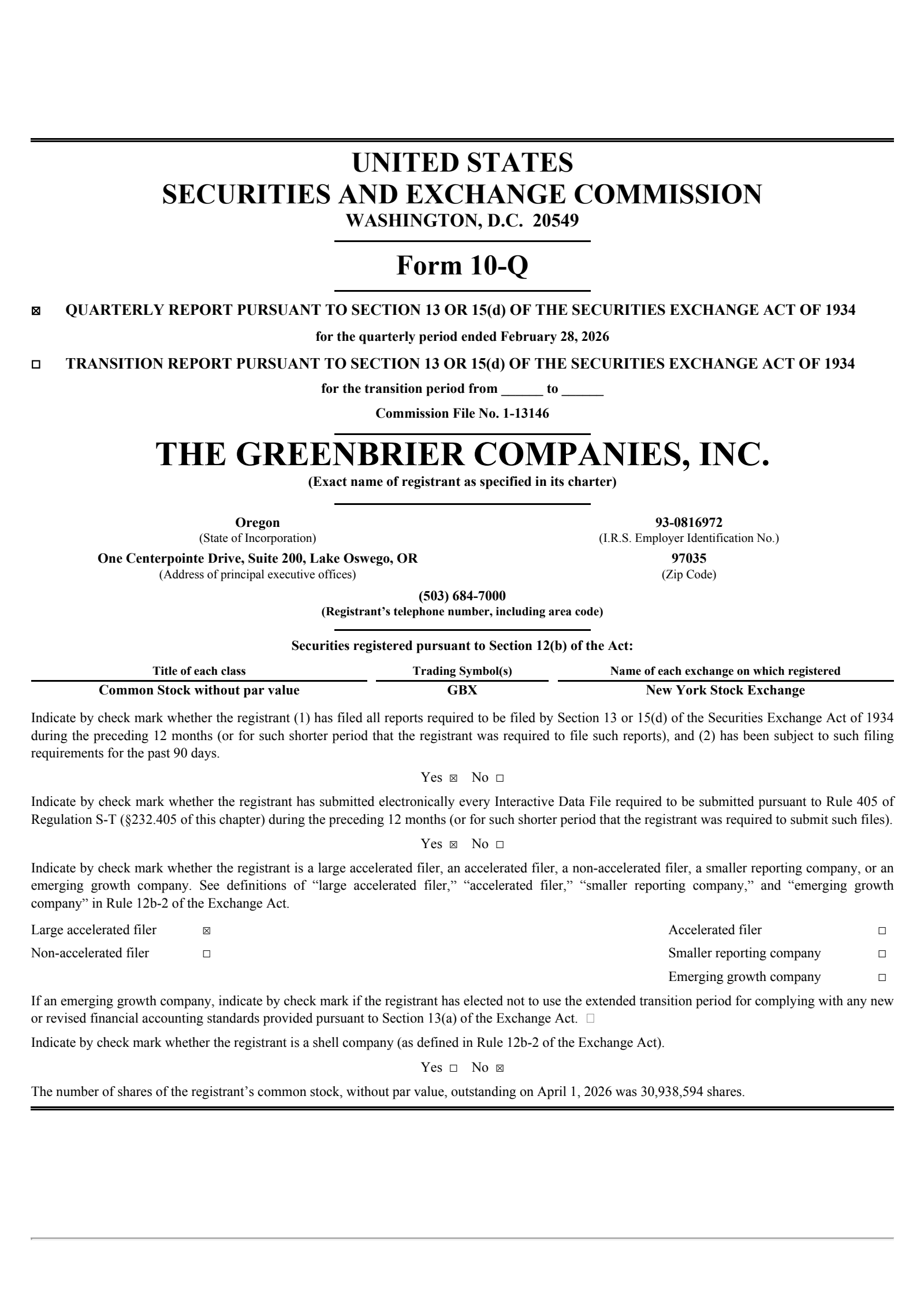 Greenbrier Companies' Q2 2026 Quarterly report