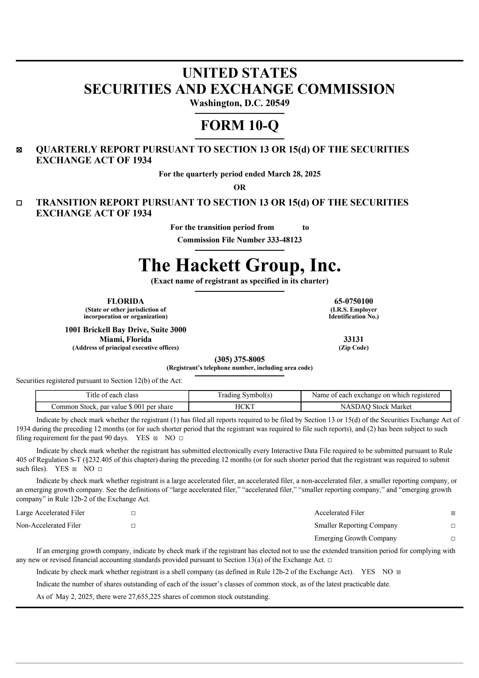 The Hackett Group's Q1 2025 Quarterly report