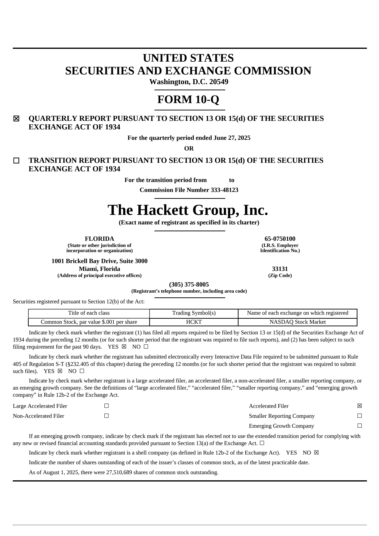 The Hackett Group's Q2 2025 Quarterly report